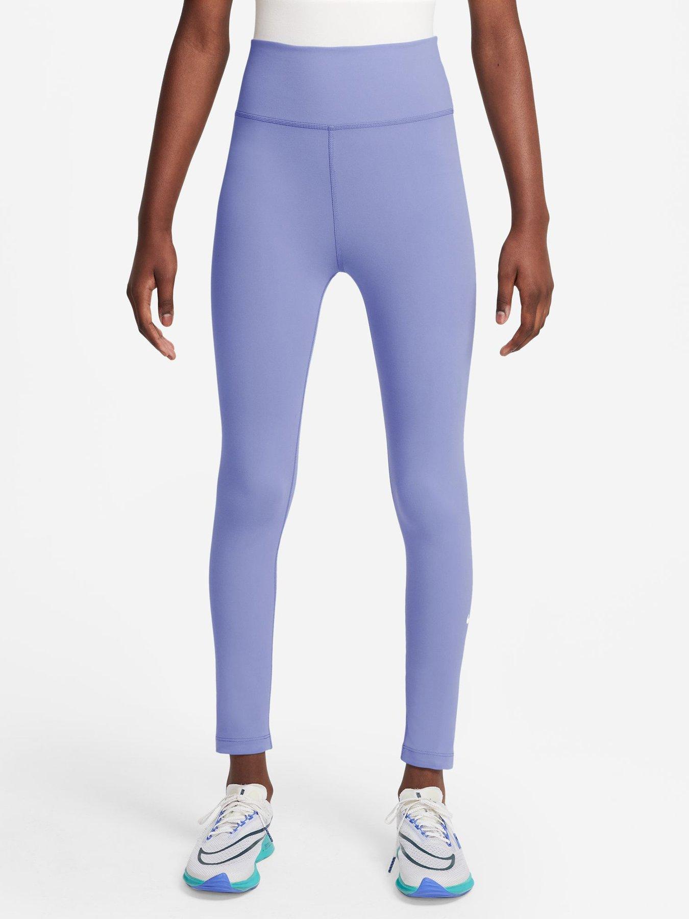 Nike Junior Girls Training Dri-FIT High Waisted Leggings, Light Thistle/White, Size L=12-13 Years