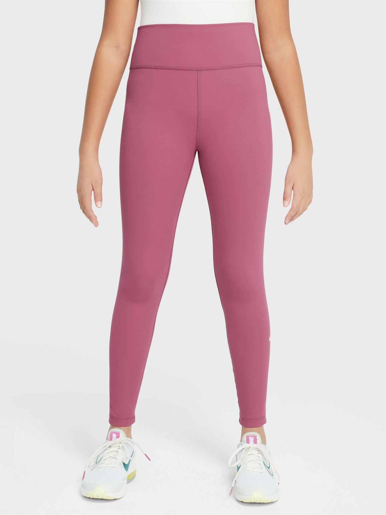Nike Junior Girls Training Dri-FIT High Waisted Leggings, Peony/White, Size Xl=13-15 Years