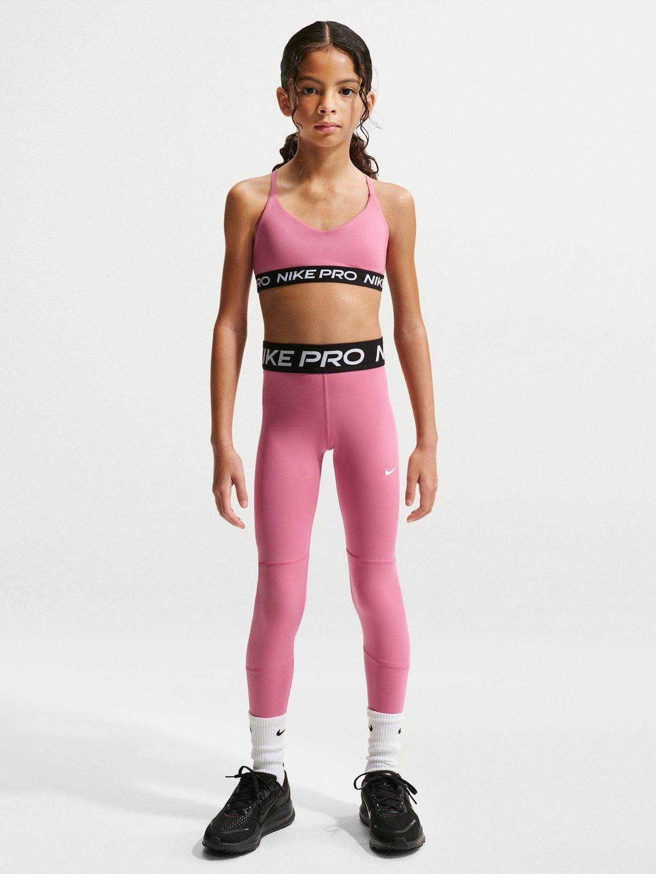 Nike Junior Girls Training Leggings, Peony/Black/White, Size Xl=13-15 Years