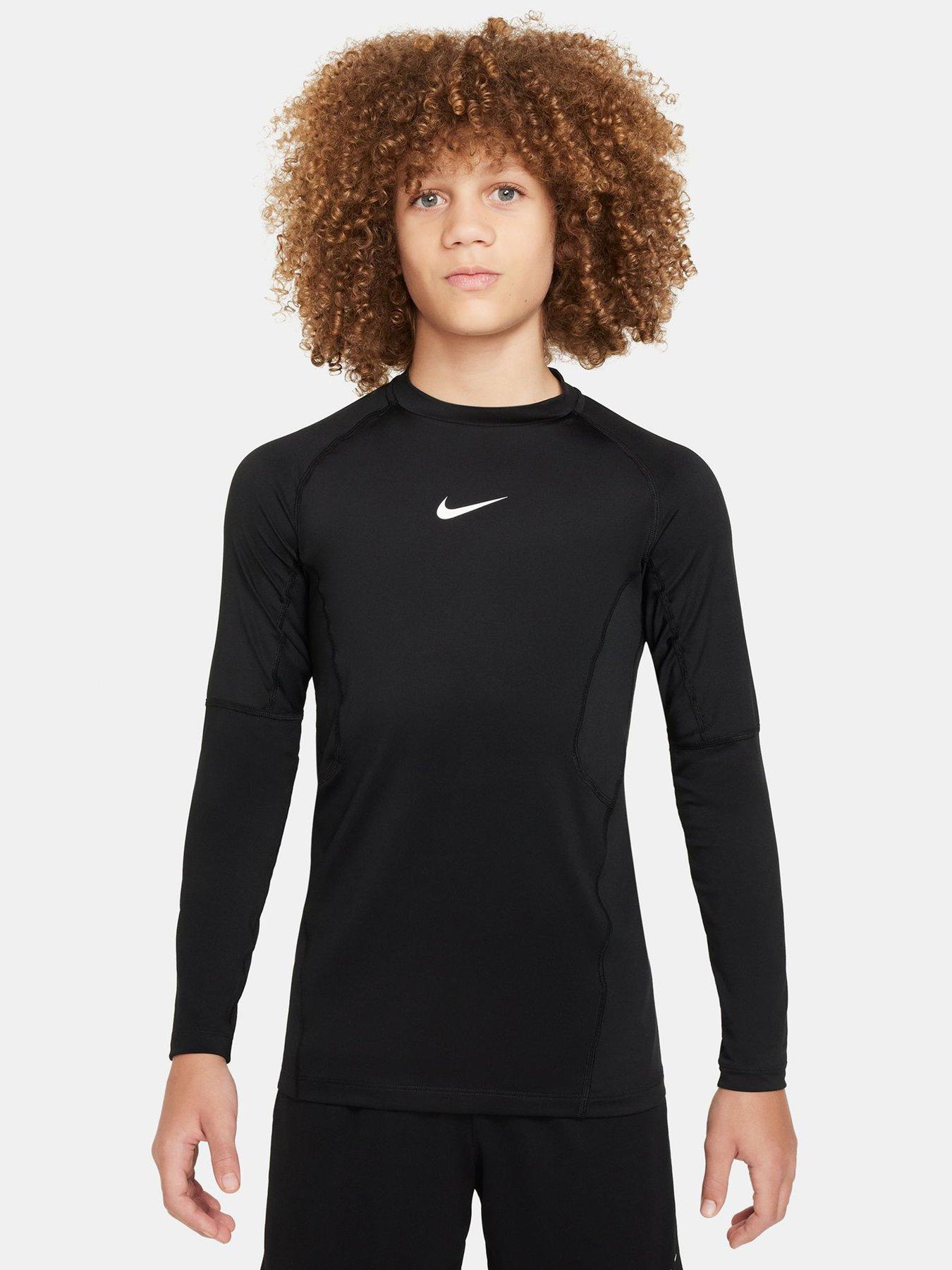 Nike Junior Boys Training Dri-FIT Long Sleeve Top, Black/White, Size L=12-13 Years