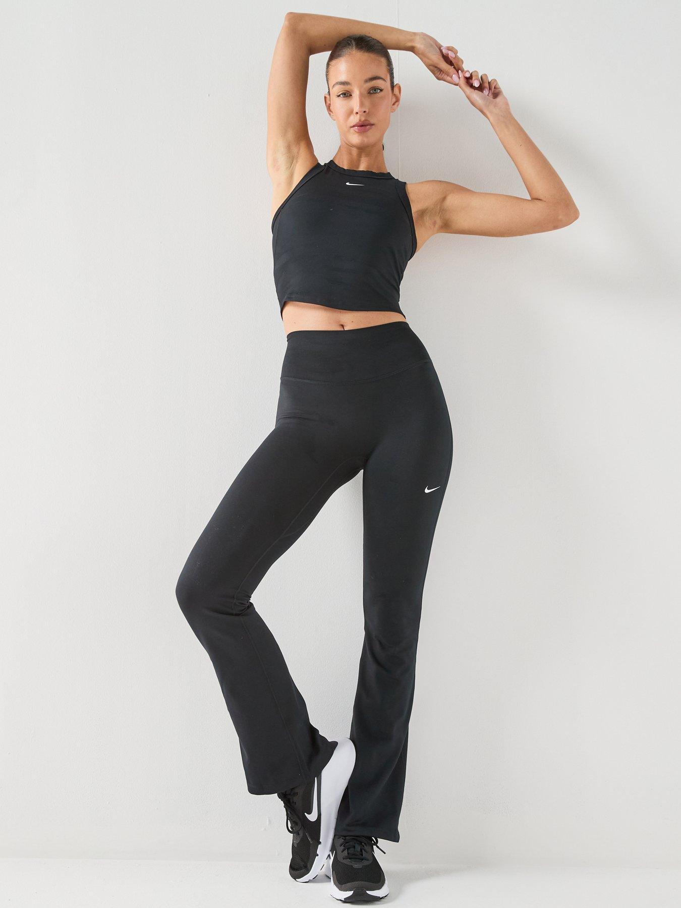 Image 3 of 6 of Nike Womens One Dri-FIT Training High Rise Flared Pants - Black/White