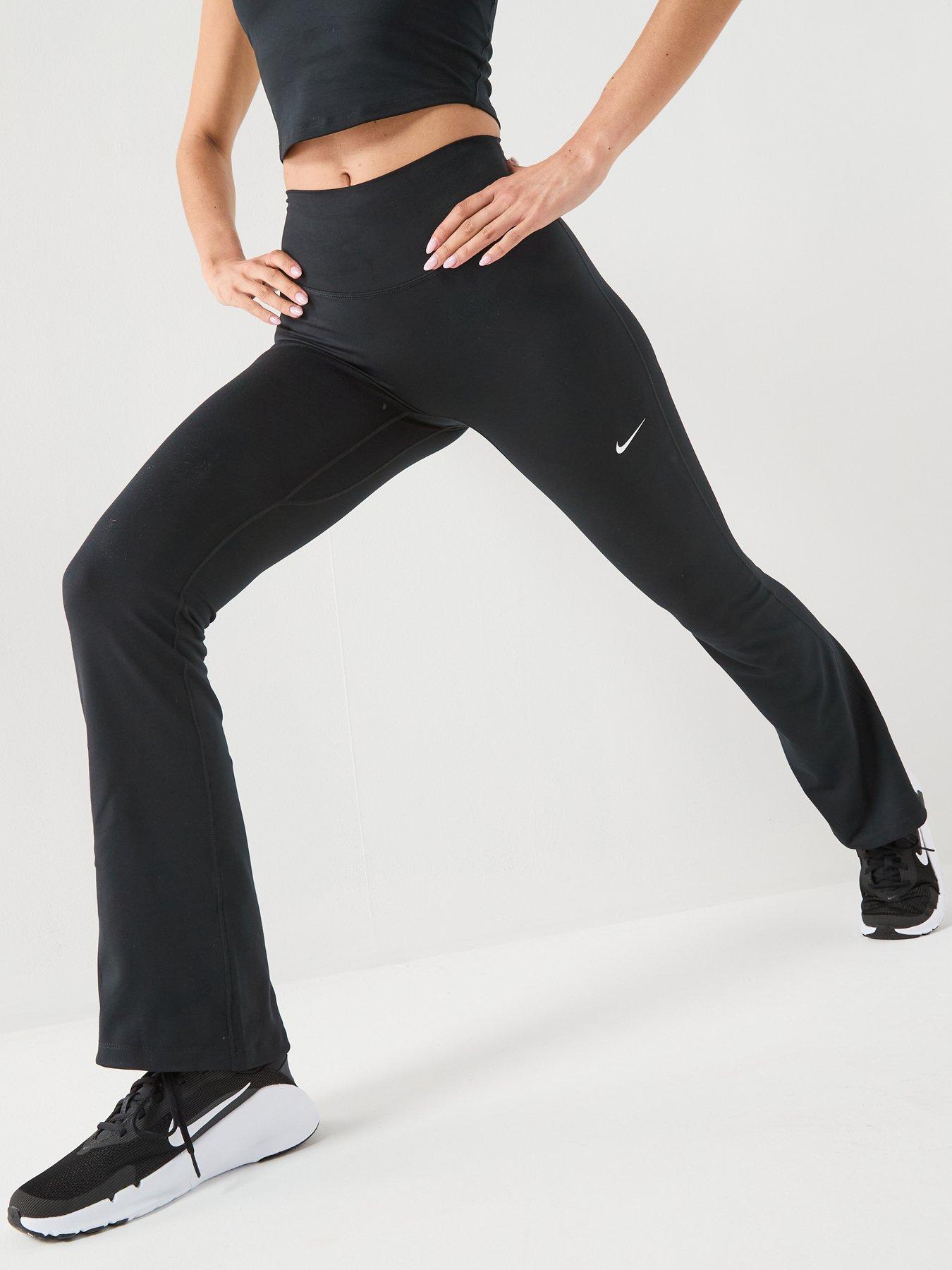 Image 5 of 6 of Nike Womens One Dri-FIT Training High Rise Flared Pants - Black/White