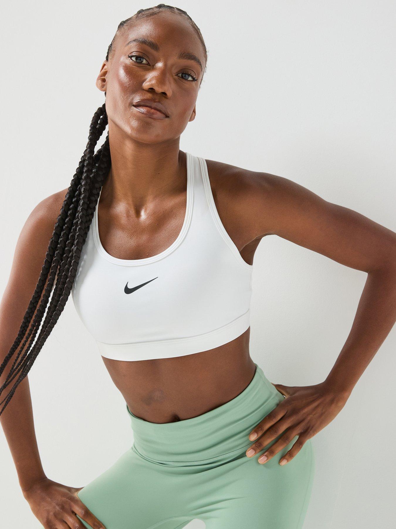 Nike Womens Training Swoosh Medium Support Sports Bra, White/Stone Mauve/Black, Size Xs, Women