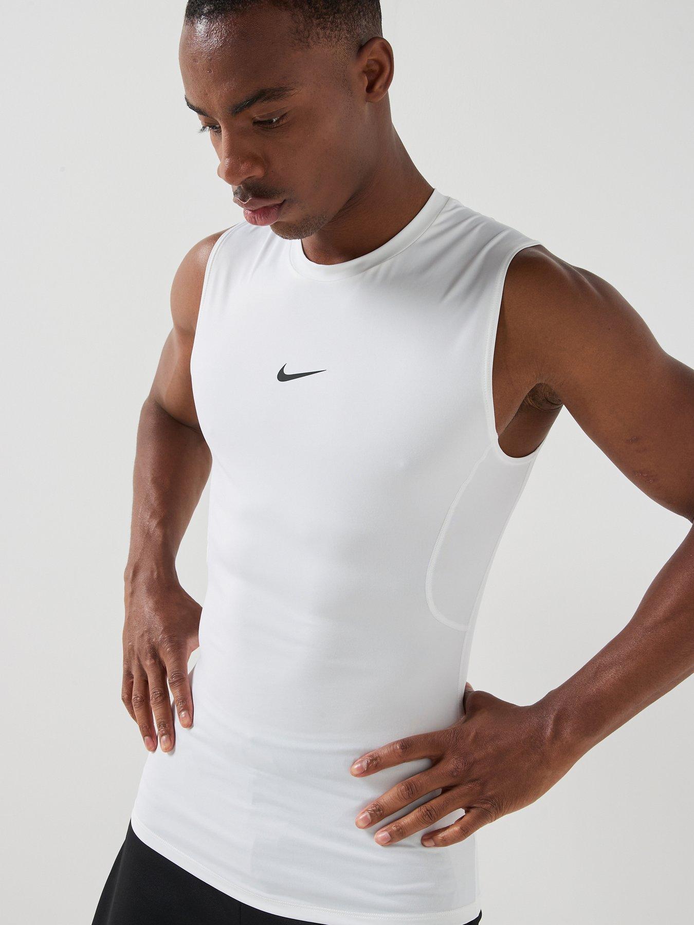 Nike Mens Training Dri-FIT Tight Sleeveless Fitness Top, White/Black, Size Xl, Men