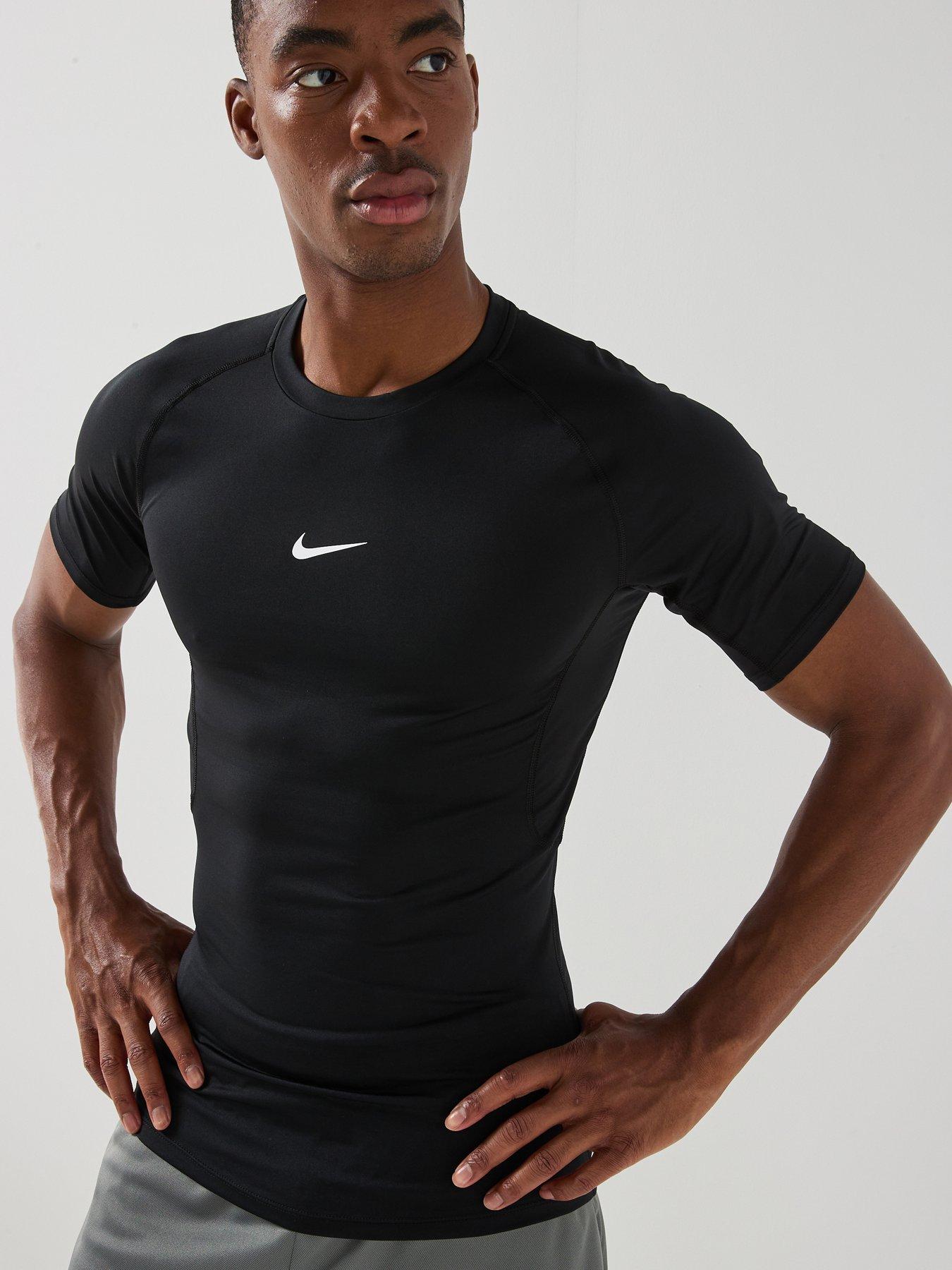 Nike Mens Training Dri-FIT Tight Short Sleeve Fitness Top, Black/White, Size 2Xl, Men