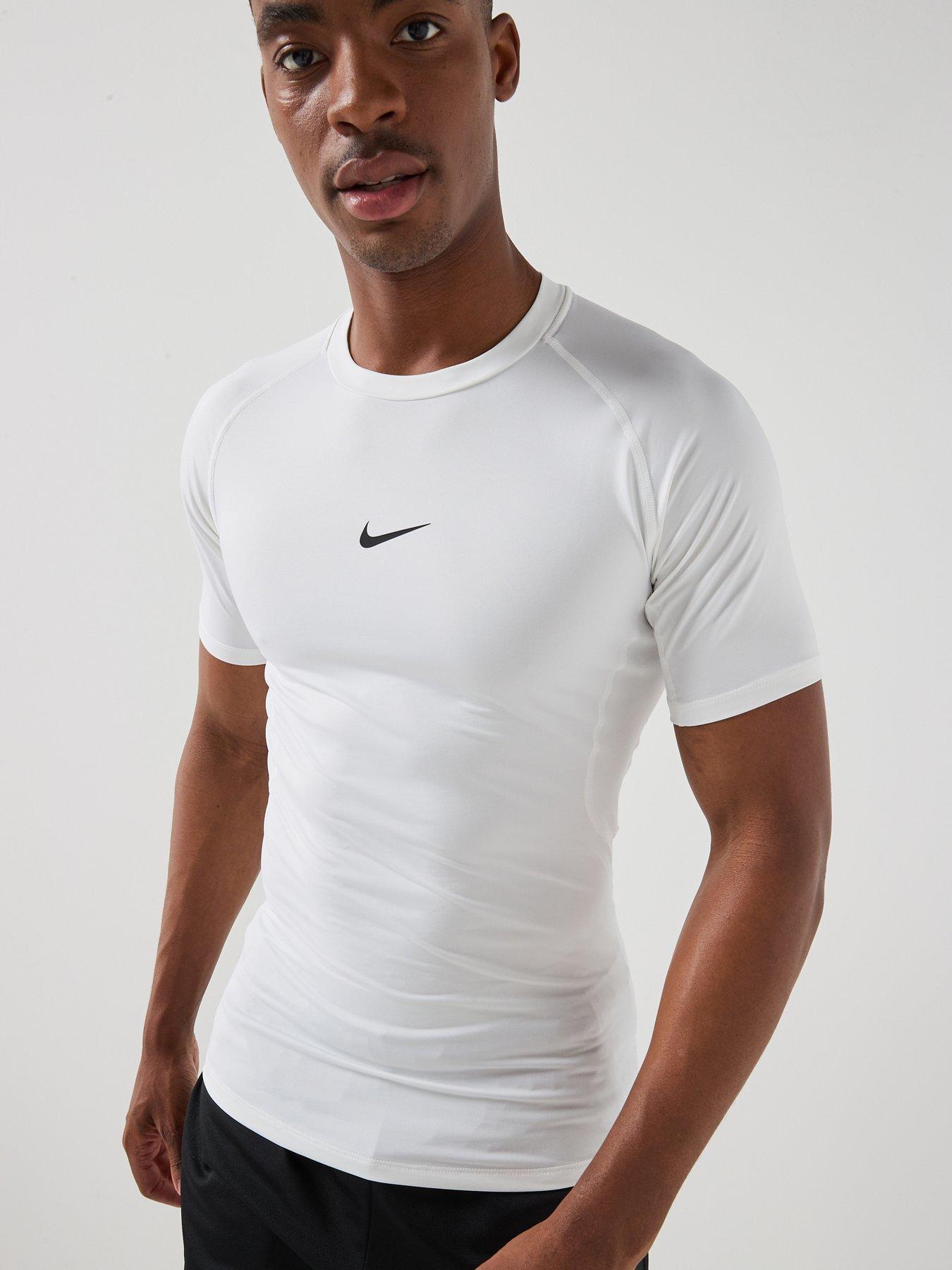 Nike Mens Training Dri-FIT Tight Short Sleeve Fitness Top, White/Black, Size 2Xl, Men