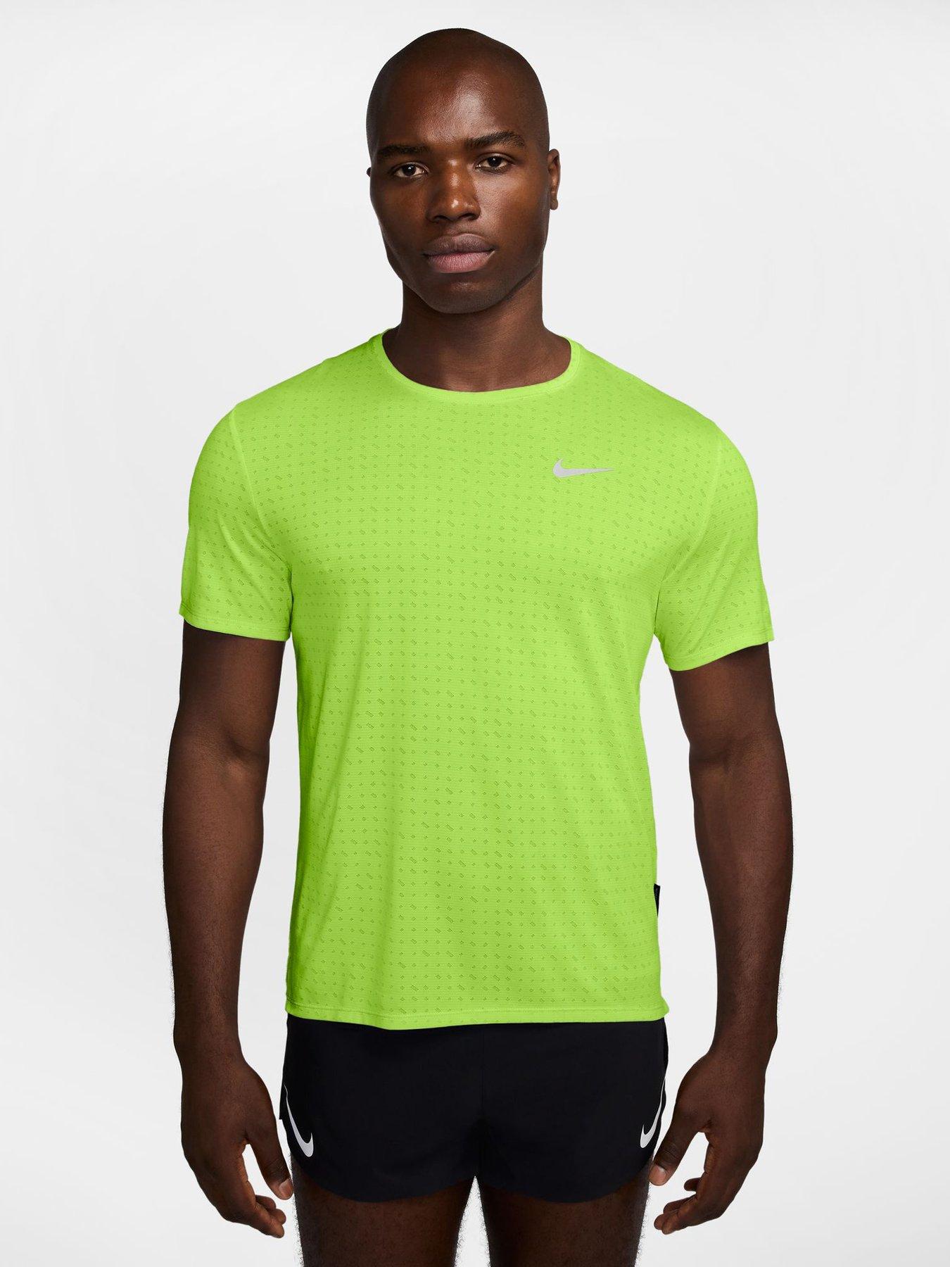 Nike Mens Running Miler Dri-FIT Short Sleeve Top, Volt Ice/Reflective Silv, Size S, Men