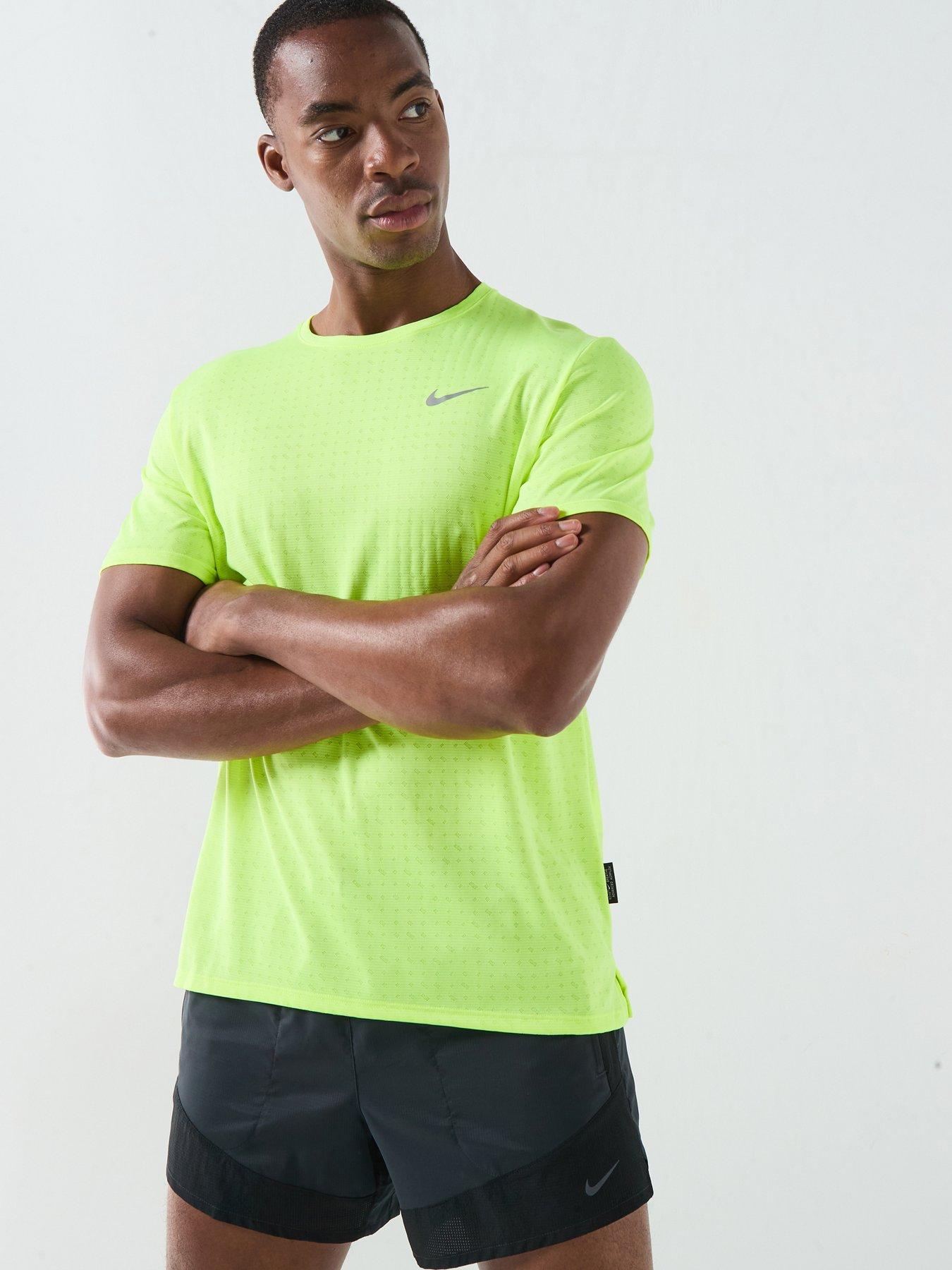 Image 1 of 6 of Nike Mens Running Miler Dri-FIT Short Sleeve Top - Yellow