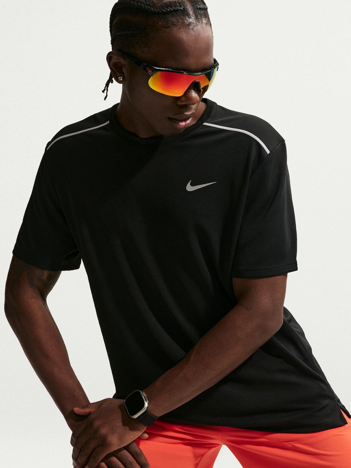 Nike Mens Miler Dri-FIT UV Running Short Sleeve Top - Black