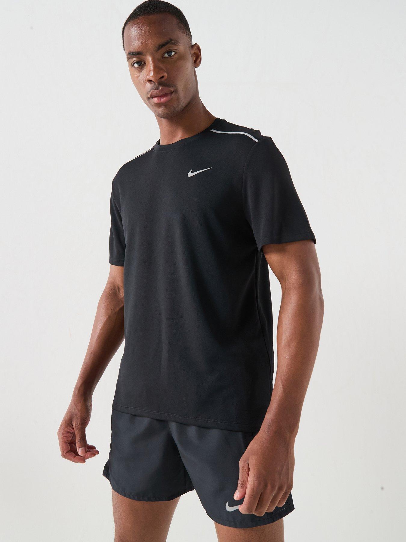 Image 1 of 6 of Nike Mens Miler Dri-FIT UV Running Short Sleeve Top - Black