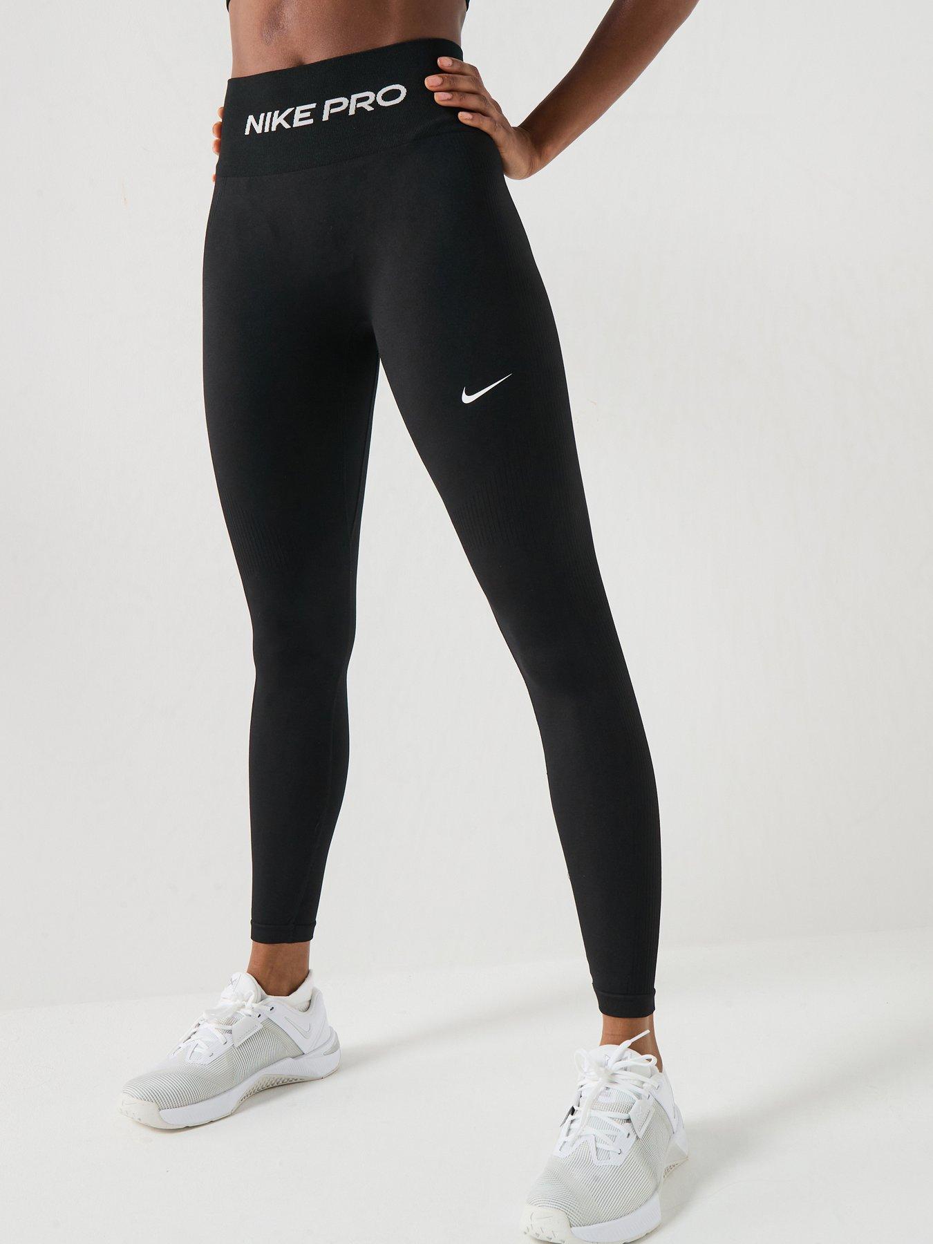 Nike Womens Pro Dri-Fit Seamless Training High Rise 7/8 Tights - Black/White