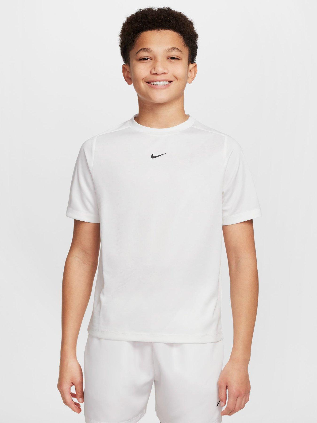 Nike Junior Boys Dri-FIT Short Sleeve Top, White/White/Black, Size M=10-12 Years