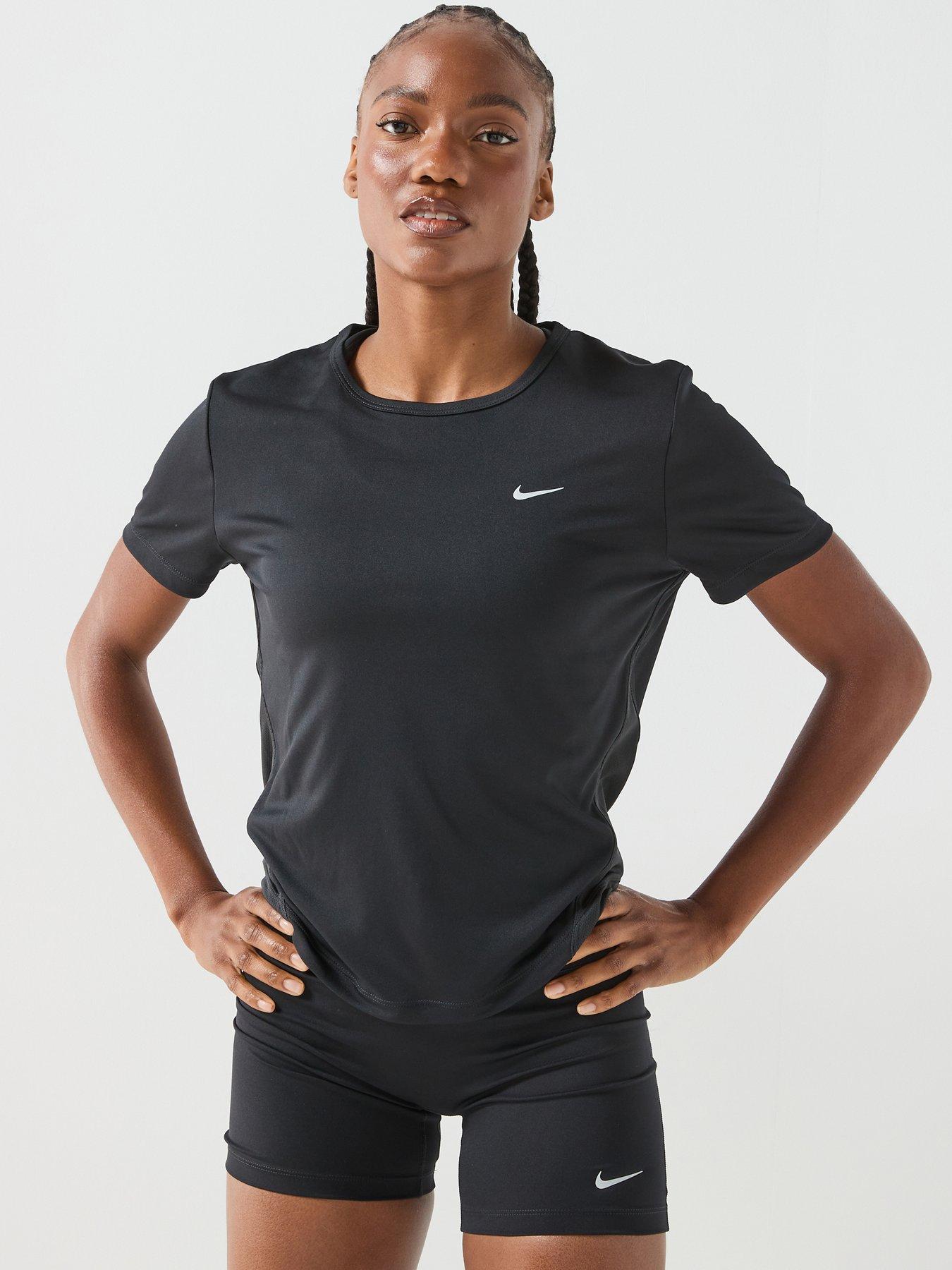 Nike Womens Running Dri-FIT Short Sleeve Top, Black/Reflective Silv, Size Xs, Women