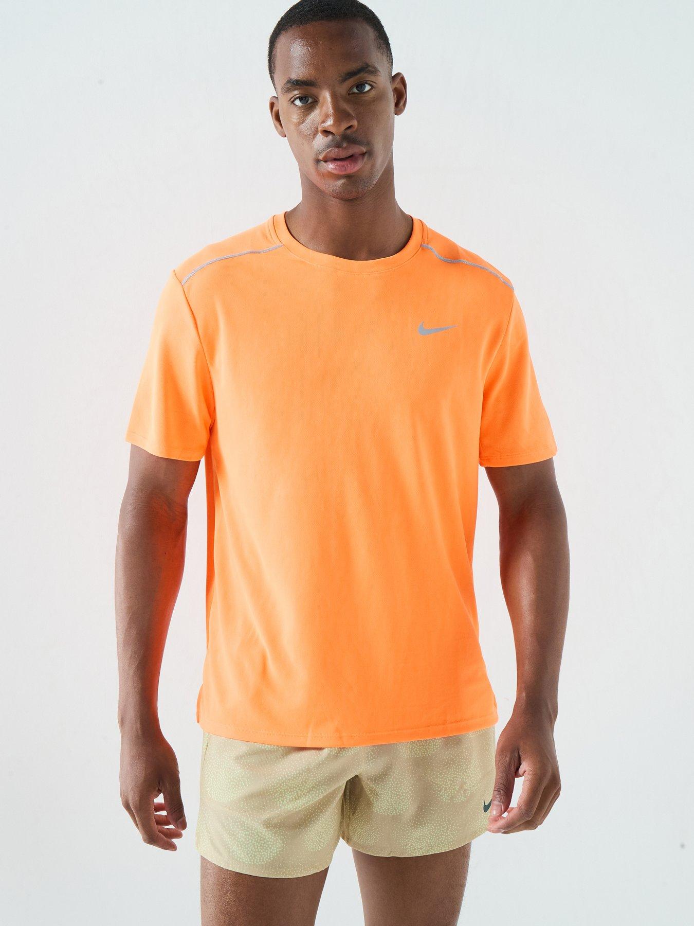 Image 1 of 5 of Nike Mens Running Miler Dri-FIT UV Short Sleeve Top - Orange