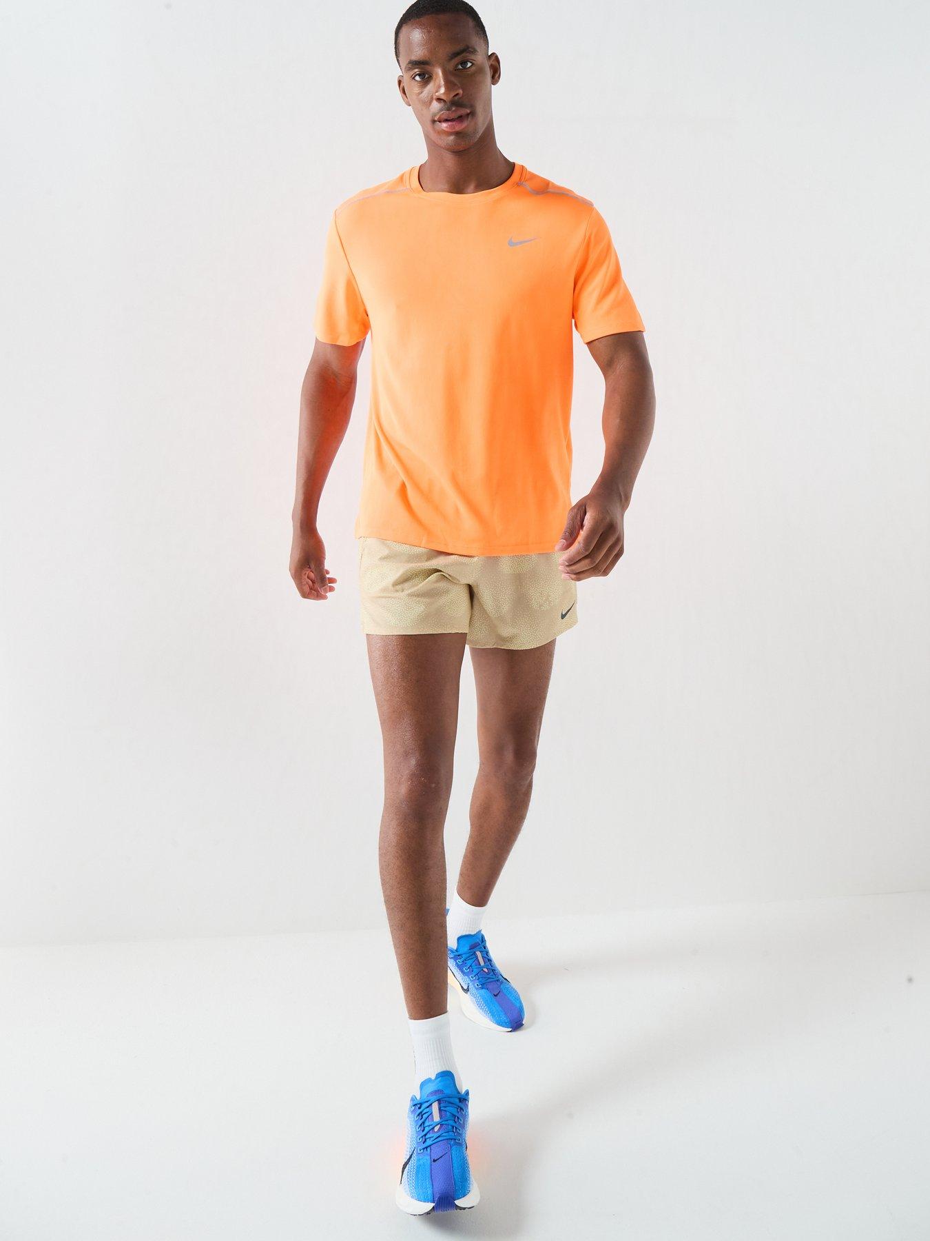 Image 3 of 5 of Nike Mens Running Miler Dri-FIT UV Short Sleeve Top - Orange