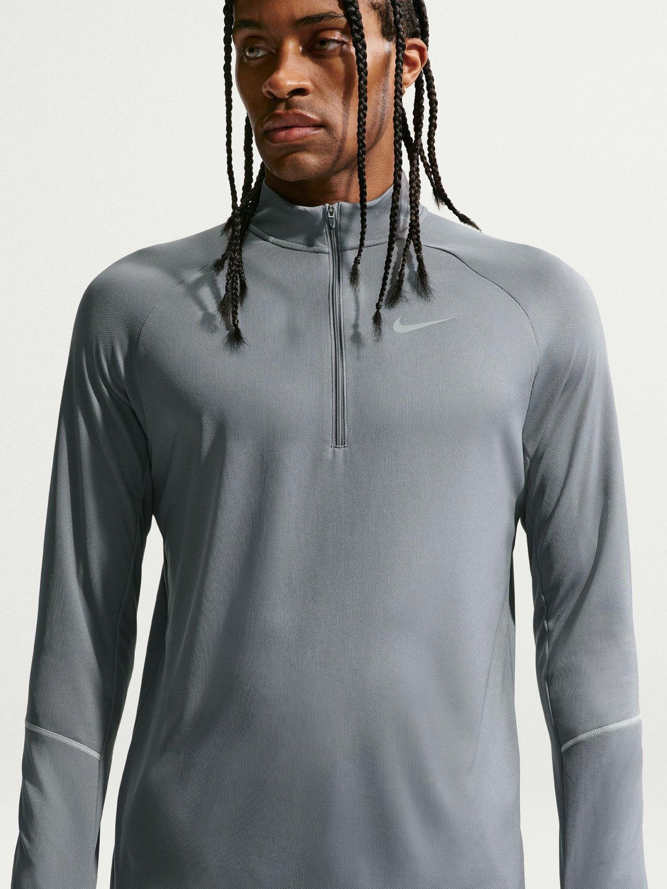 Nike Mens Running Miler Dri-FIT UV Long Sleeve Top, Smoke Grey/Reflective Silv, Size Xl, Men