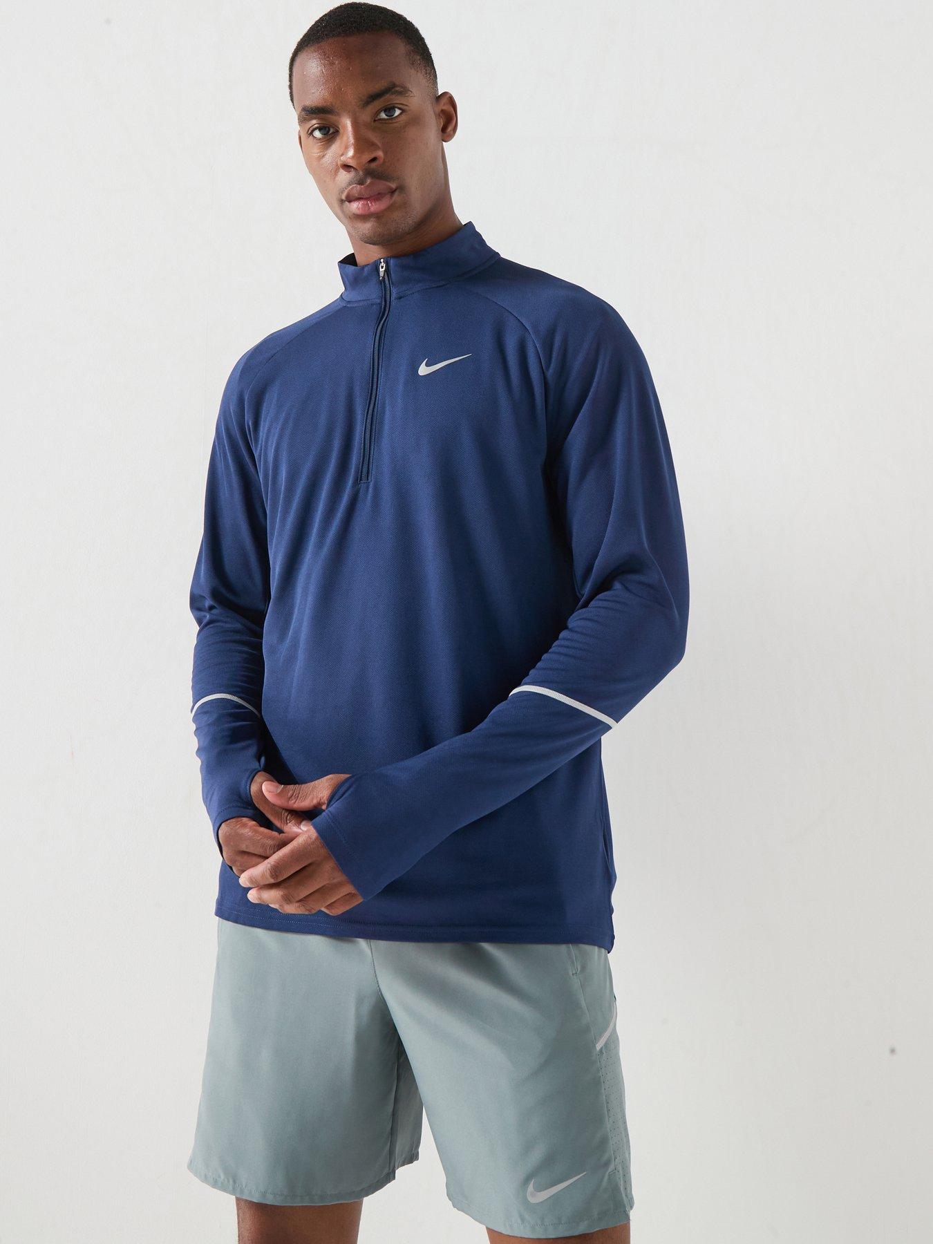 Nike Mens Running Miler Dri-Fit Uv Long Sleeve Top - Navy