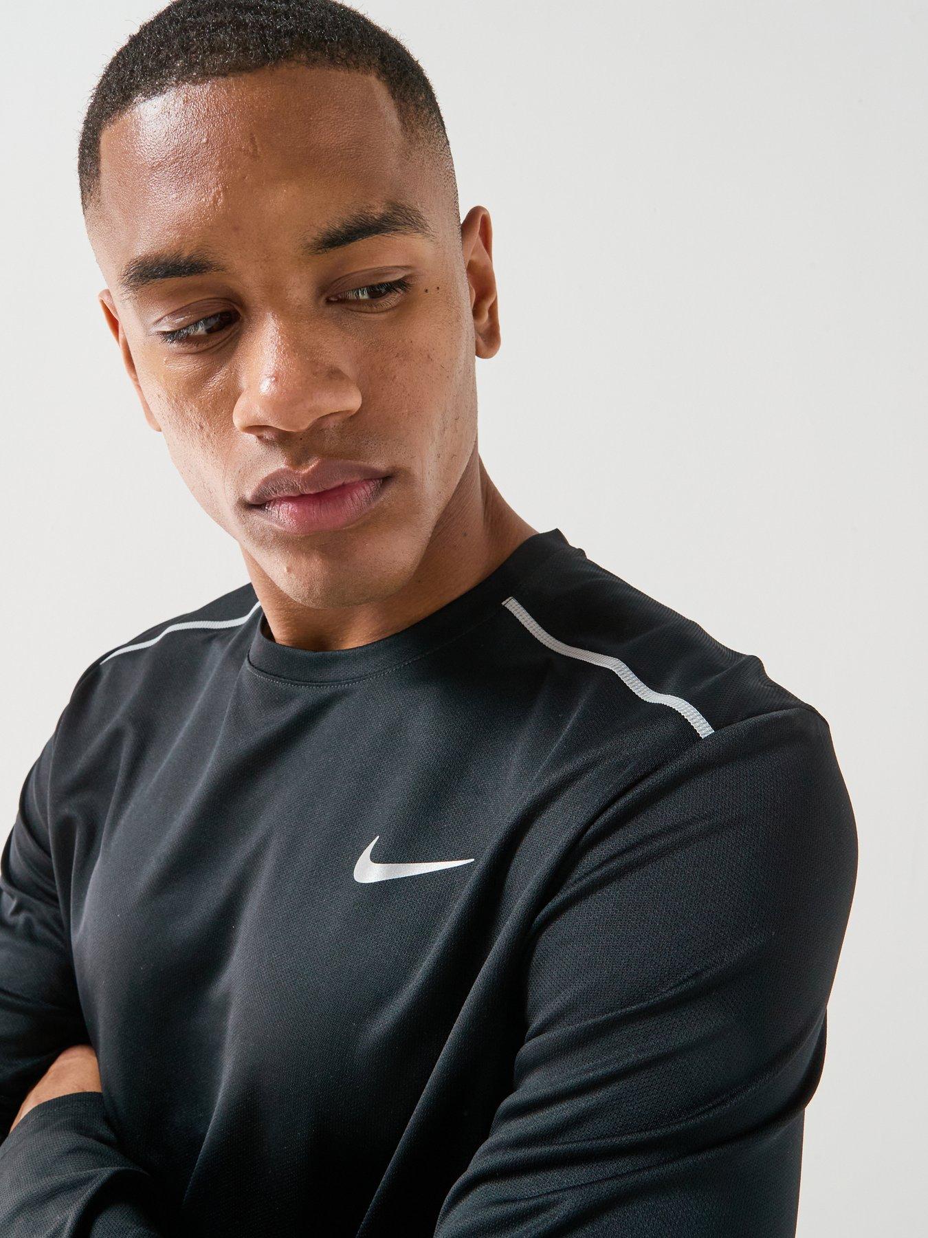 Image 4 of 7 of Nike Mens Running Miler Dri-FIT UV Long Sleeve Top - Black