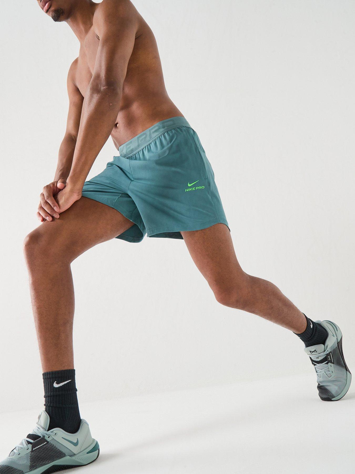 Nike Mens Training Dri-FIT 6 Inch Shorts, Mineral Slate/Green Strike, Size 2Xl, Men