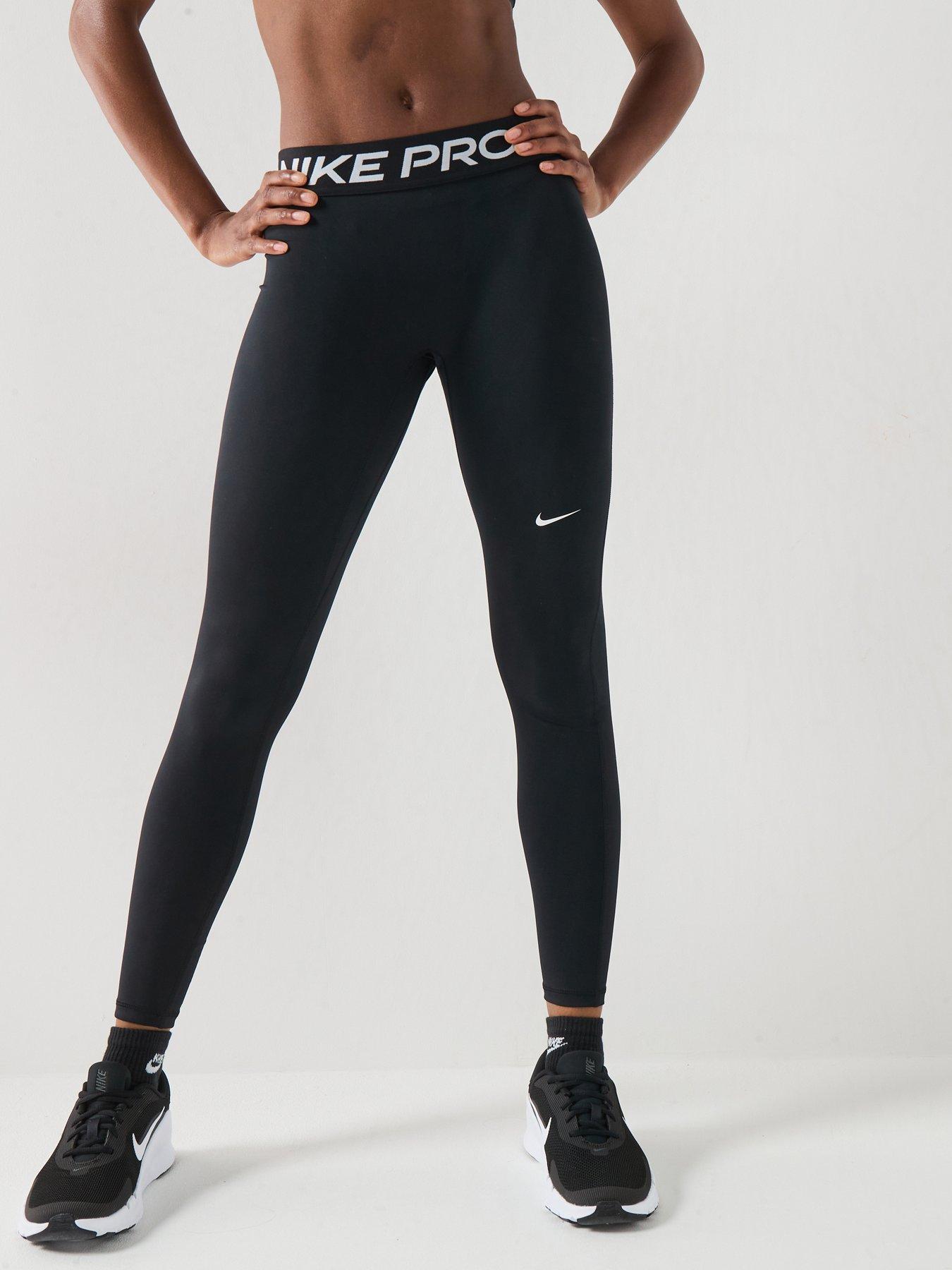 Image 1 of 7 of Nike Womens Training Pro 365 Dri-FIT Mid Rise Leggings - Black/White