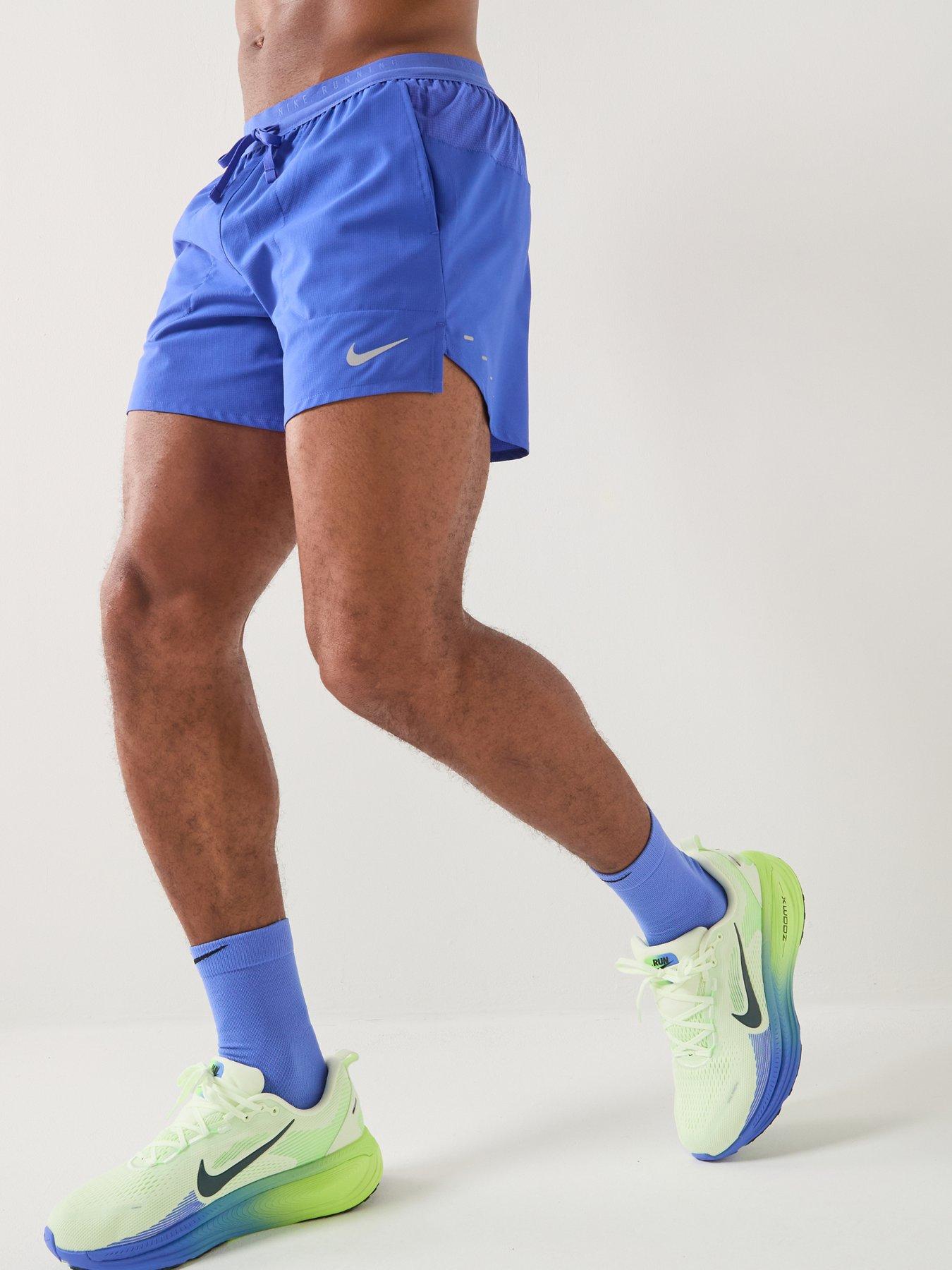 Nike Mens Running Dri-FIT Stride 5 Inch Brief Lined Shorts, Lapis/Reflective Silv, Size S, Men