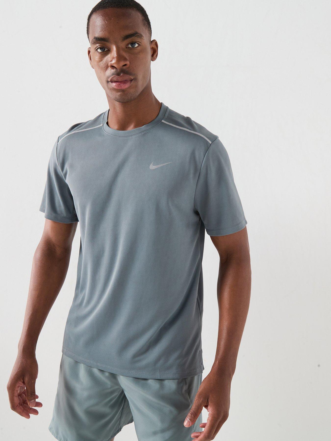 Image 1 of 7 of Nike Mens Running Miler Dri-FIT UV Short Sleeve Top - Grey