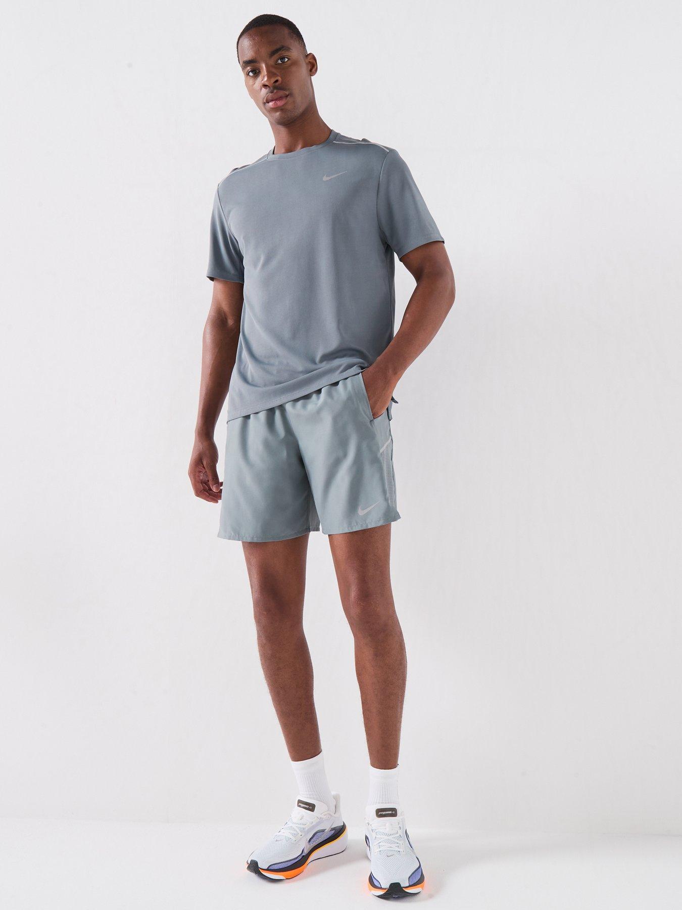 Image 3 of 7 of Nike Mens Running Miler Dri-FIT UV Short Sleeve Top - Grey