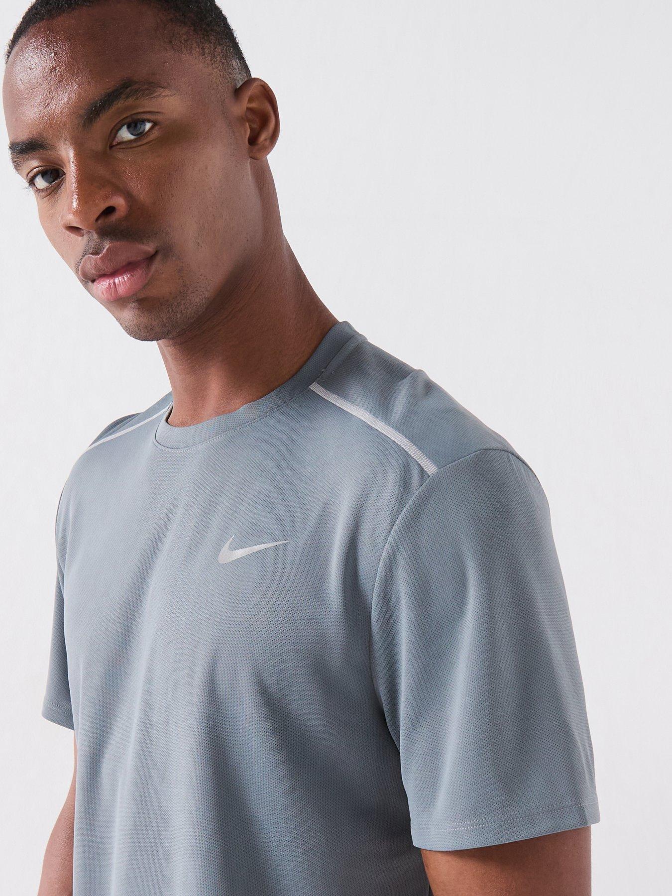 Image 4 of 7 of Nike Mens Running Miler Dri-FIT UV Short Sleeve Top - Grey