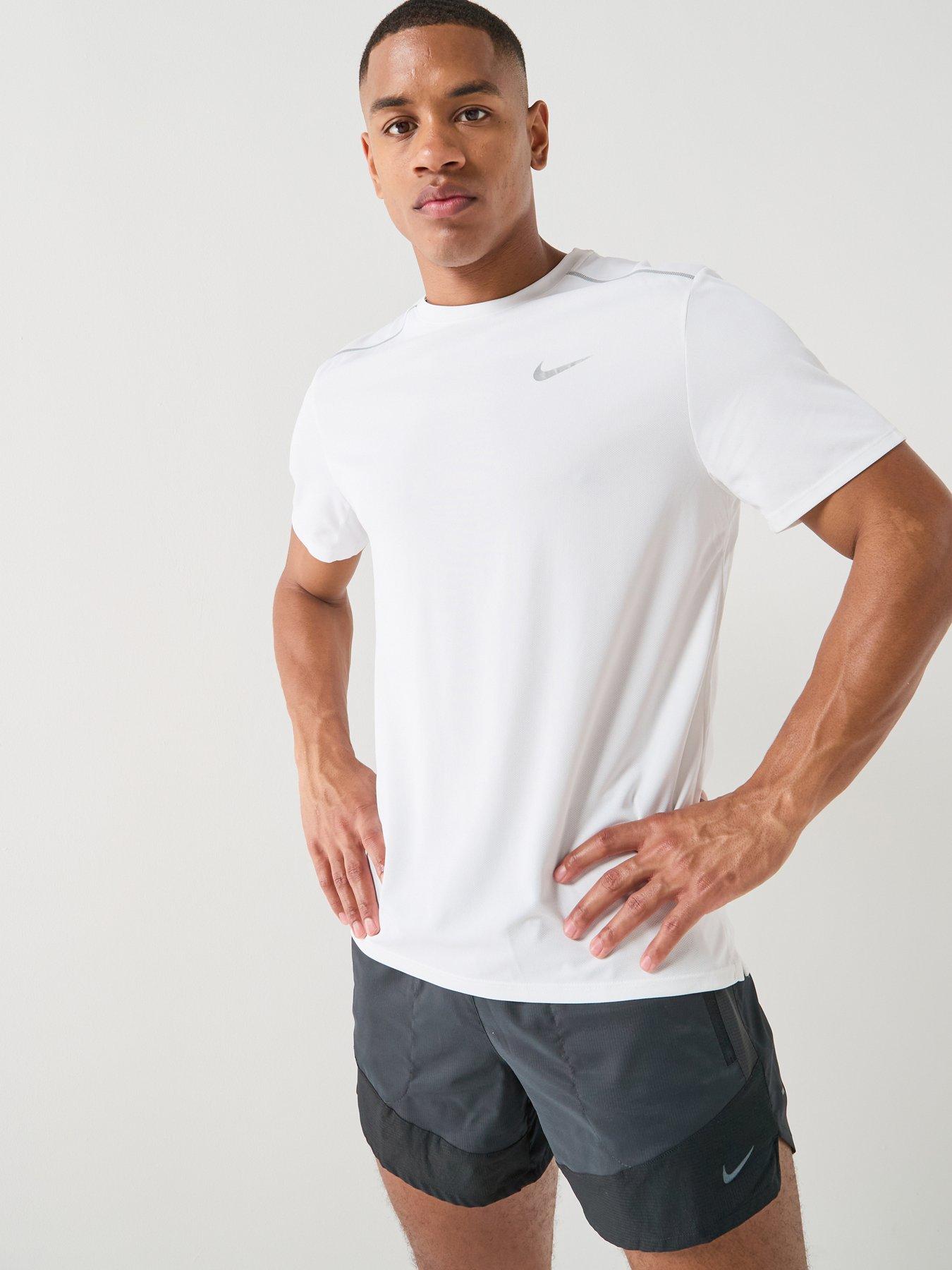 Nike Mens Running Miler Dri-FIT UV Short Sleeve Top, White/Reflective Silv, Size 2Xl, Men