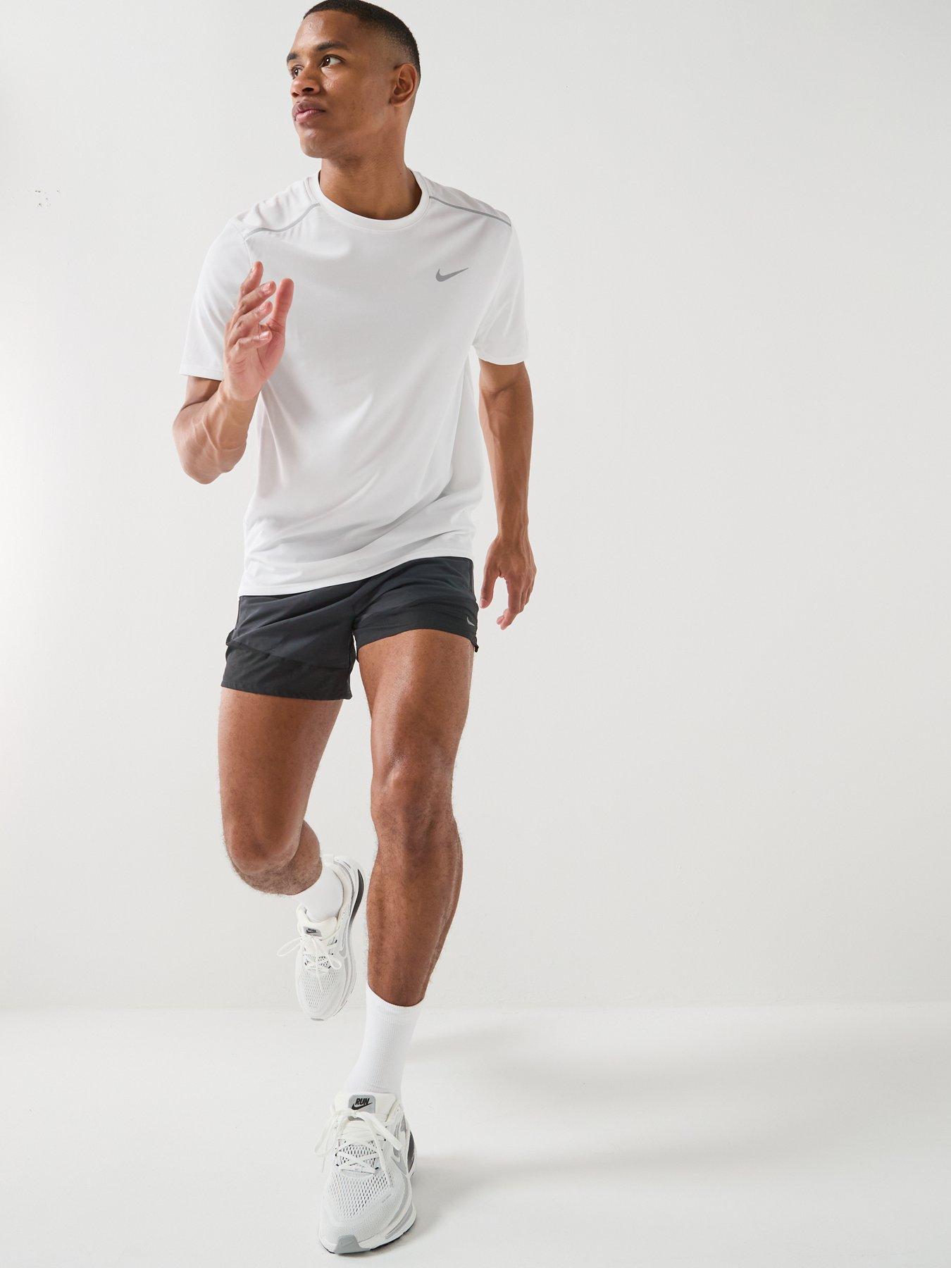 Image 3 of 7 of Nike Mens Running Miler Dri-FIT UV Short Sleeve Top - White