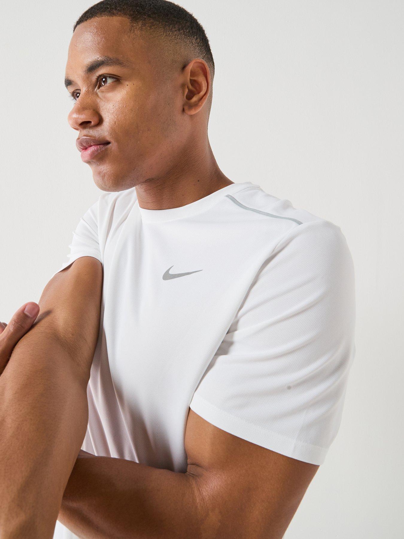 Image 4 of 7 of Nike Mens Running Miler Dri-FIT UV Short Sleeve Top - White