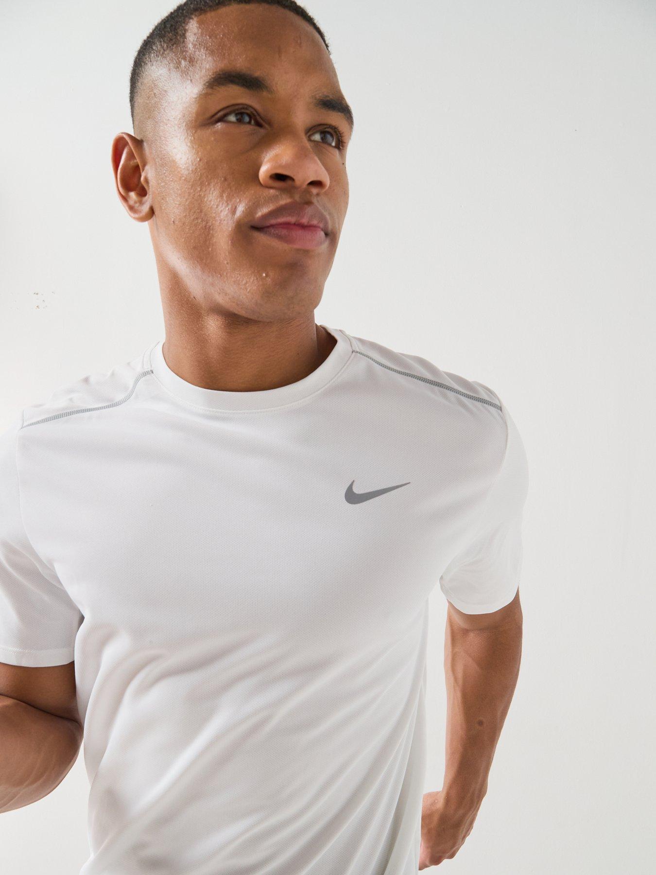 Image 5 of 7 of Nike Mens Running Miler Dri-FIT UV Short Sleeve Top - White