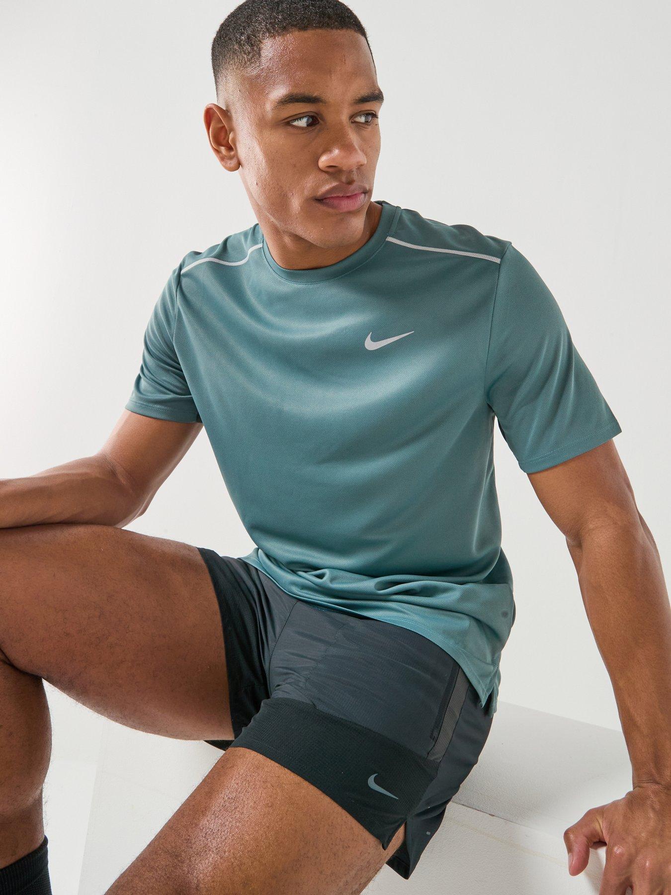 Image 1 of 7 of Nike Mens Running Miler Dri-FIT UV Short Sleeve Top - Green