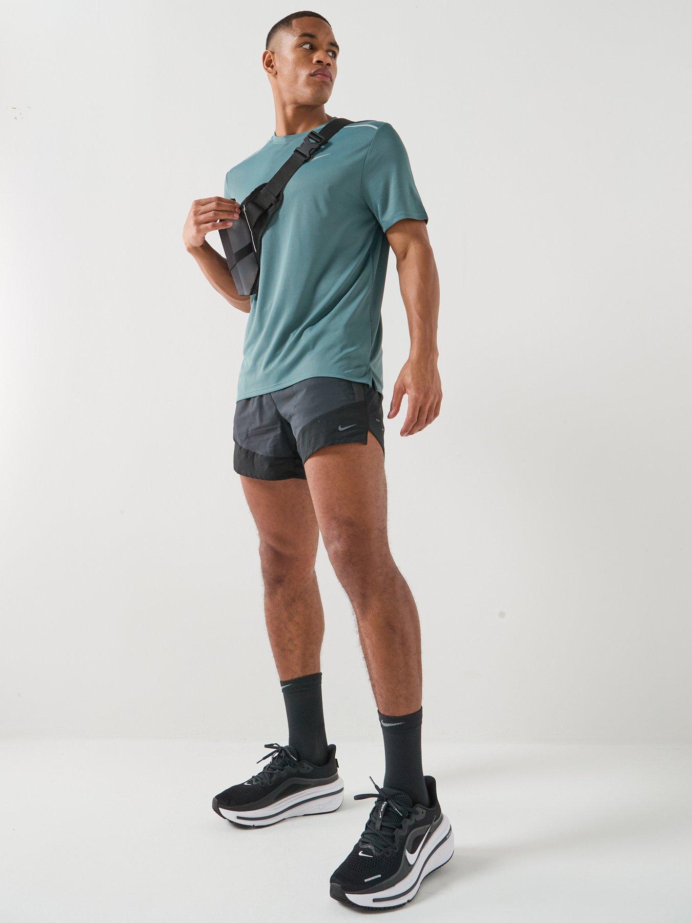 Image 3 of 7 of Nike Mens Running Miler Dri-FIT UV Short Sleeve Top - Green