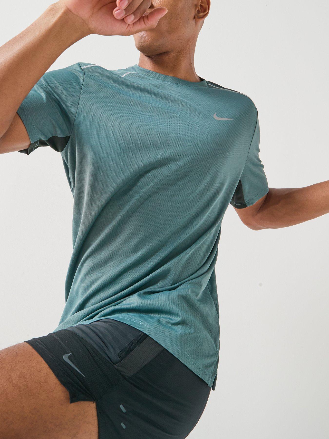 Image 4 of 7 of Nike Mens Running Miler Dri-FIT UV Short Sleeve Top - Green