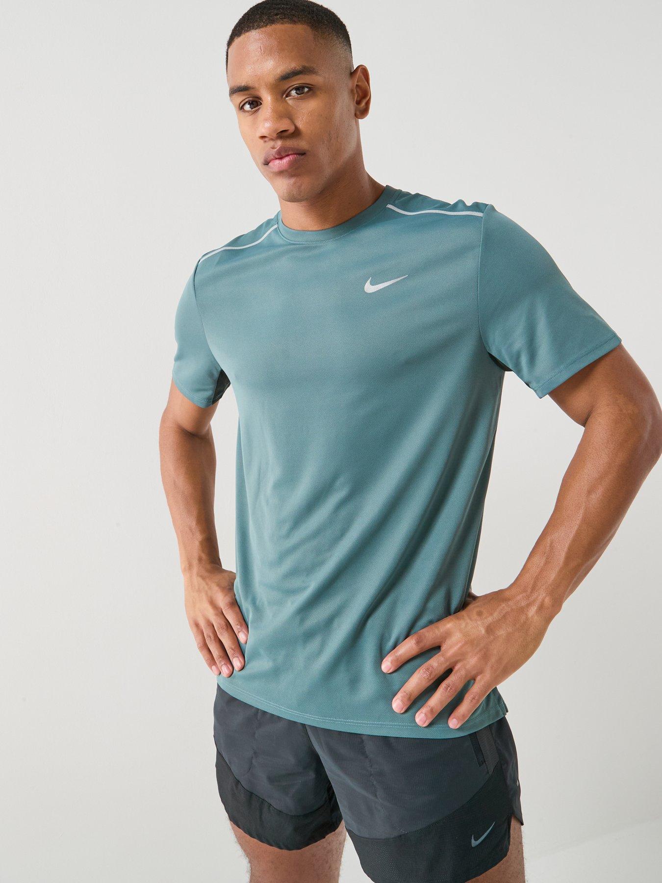 Image 5 of 7 of Nike Mens Running Miler Dri-FIT UV Short Sleeve Top - Green