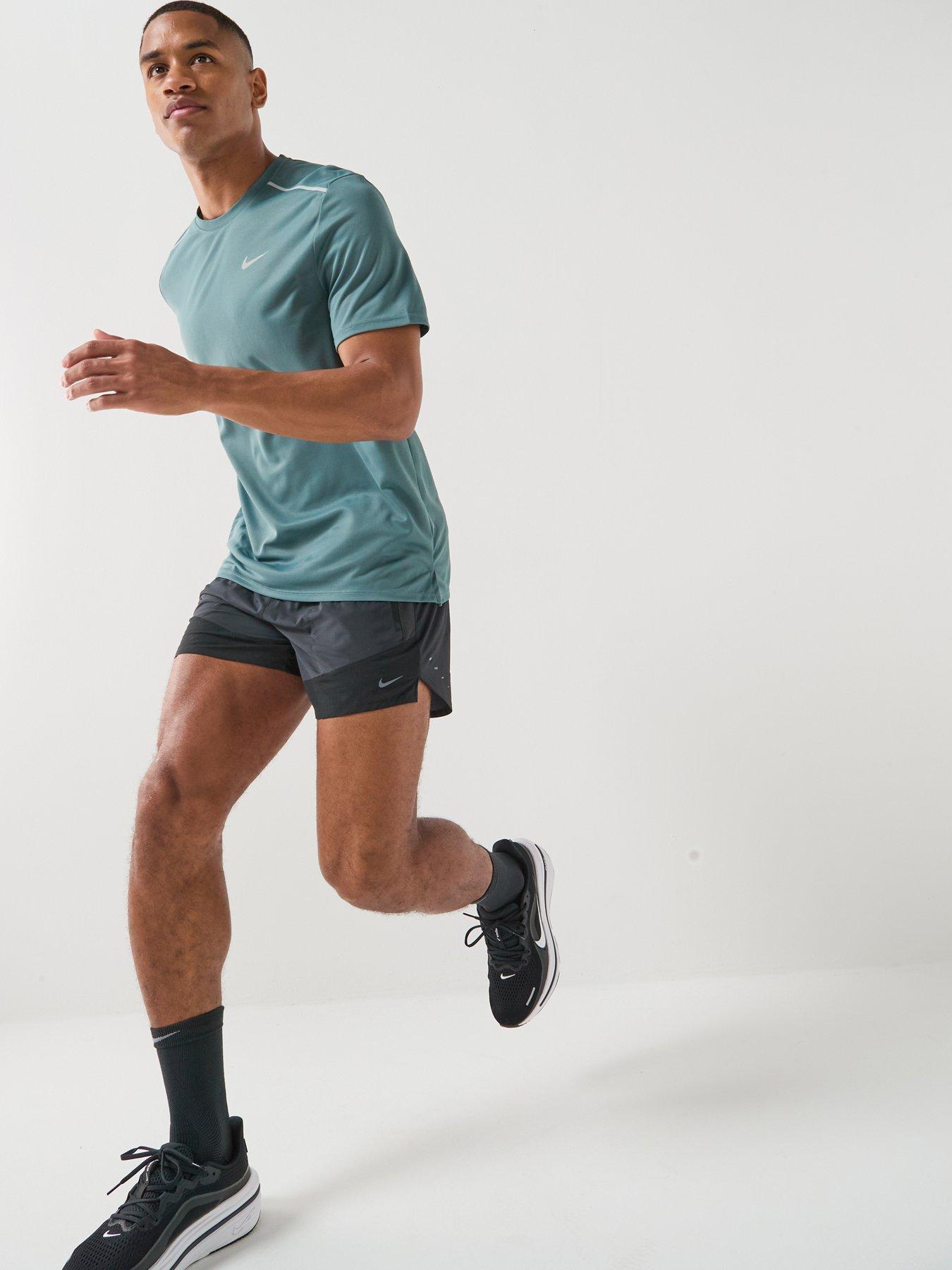 Image 6 of 7 of Nike Mens Running Miler Dri-FIT UV Short Sleeve Top - Green