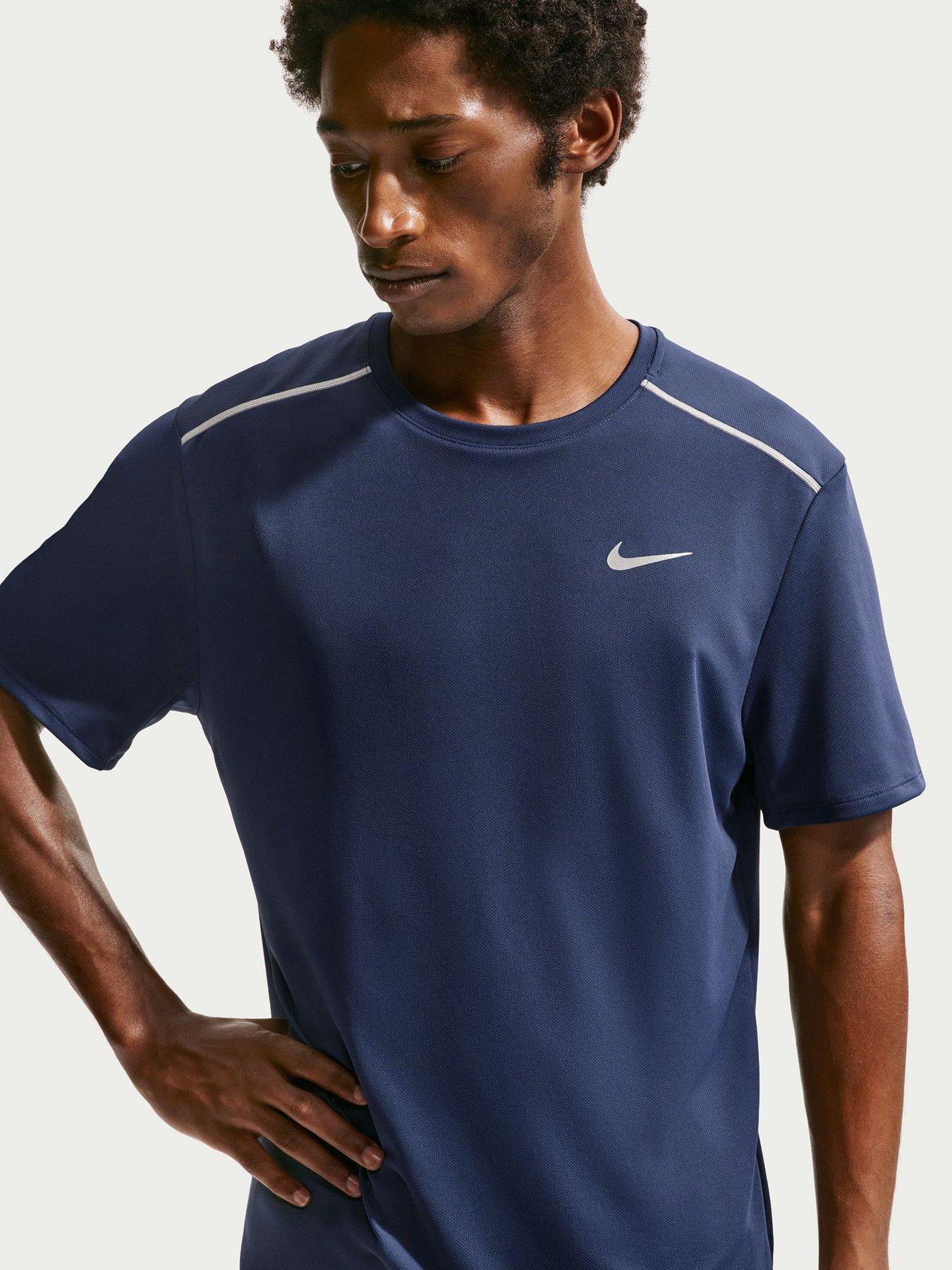 Nike Mens Running Miler Dri-Fit Uv Short Sleeve Top - Navy