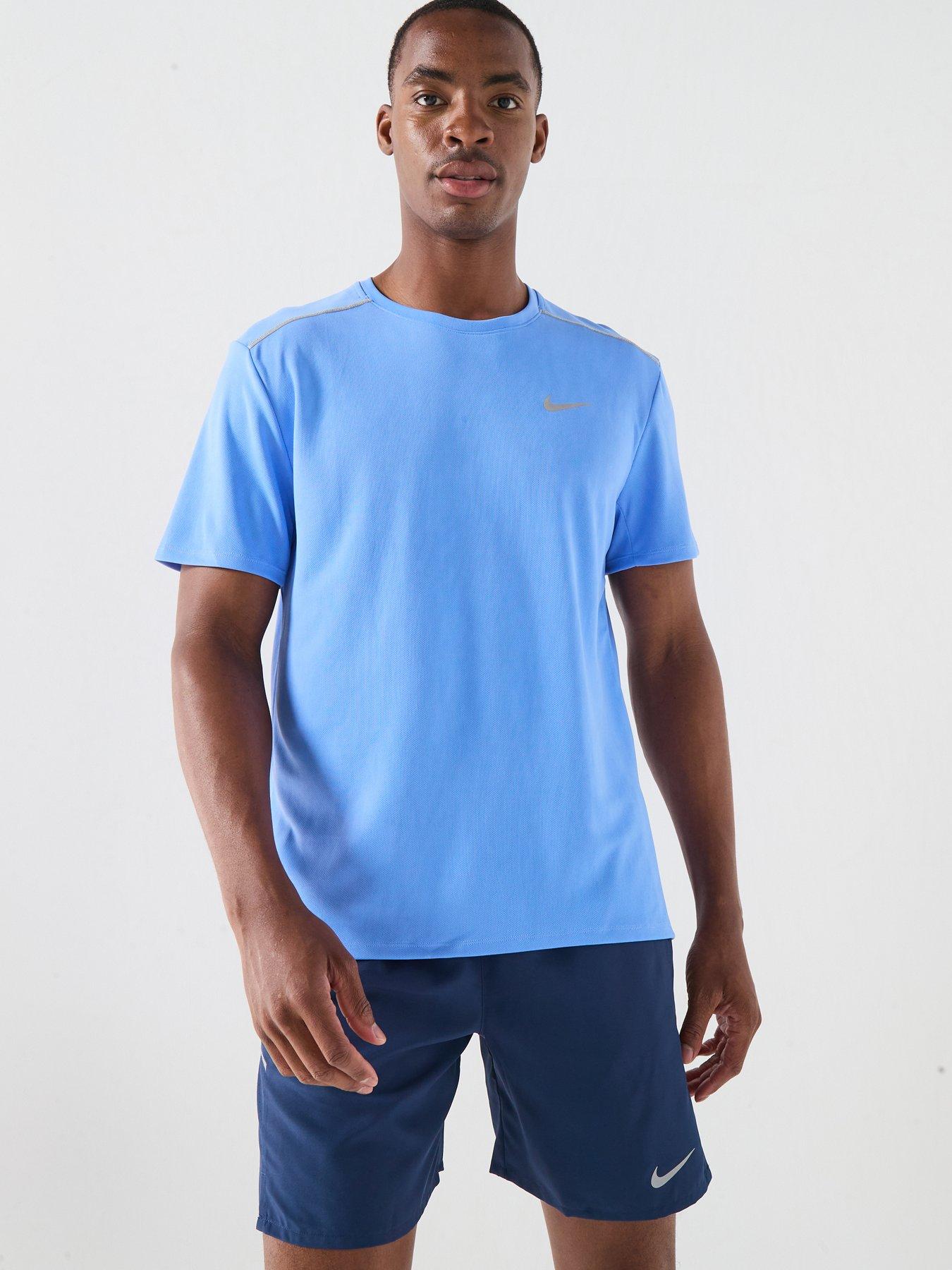Image 1 of 4 of Nike Mens Running Miler Dri-FIT UV Short Sleeve Top - Blue