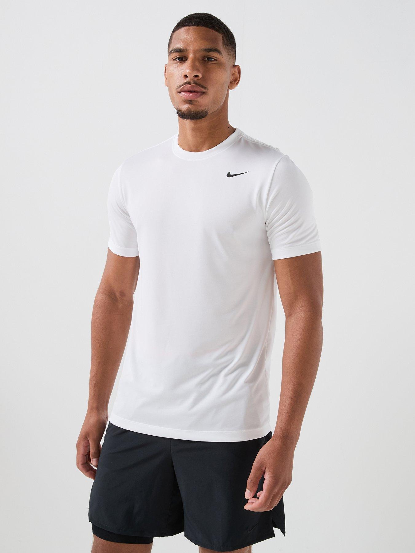 Nike Mens Training Dri-FIT Fitness T-Shirt, White/Black, Size L, Men