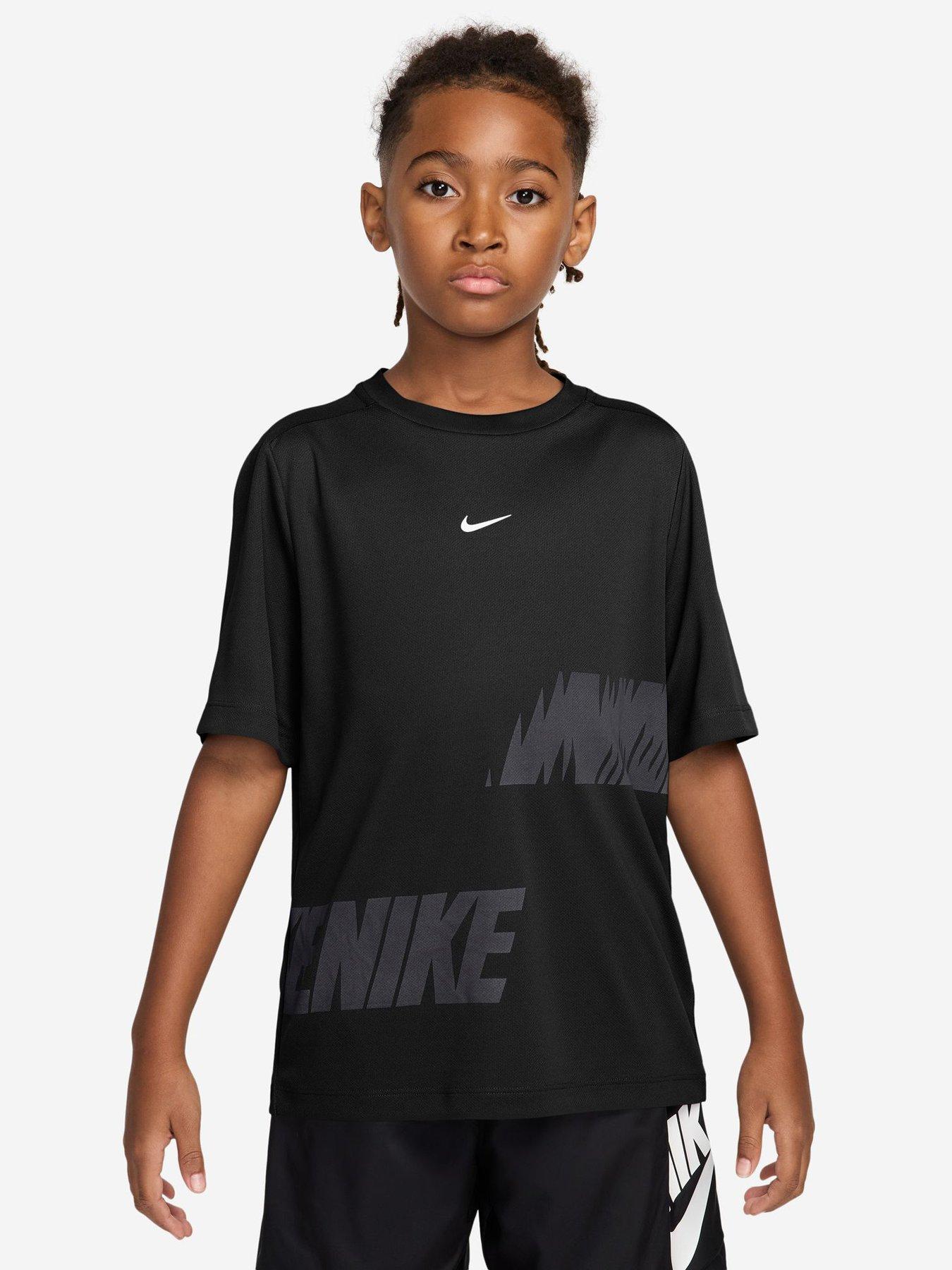 Nike Junior Boys Training Dri-Fit Short Sleeve Graphic Top - Black