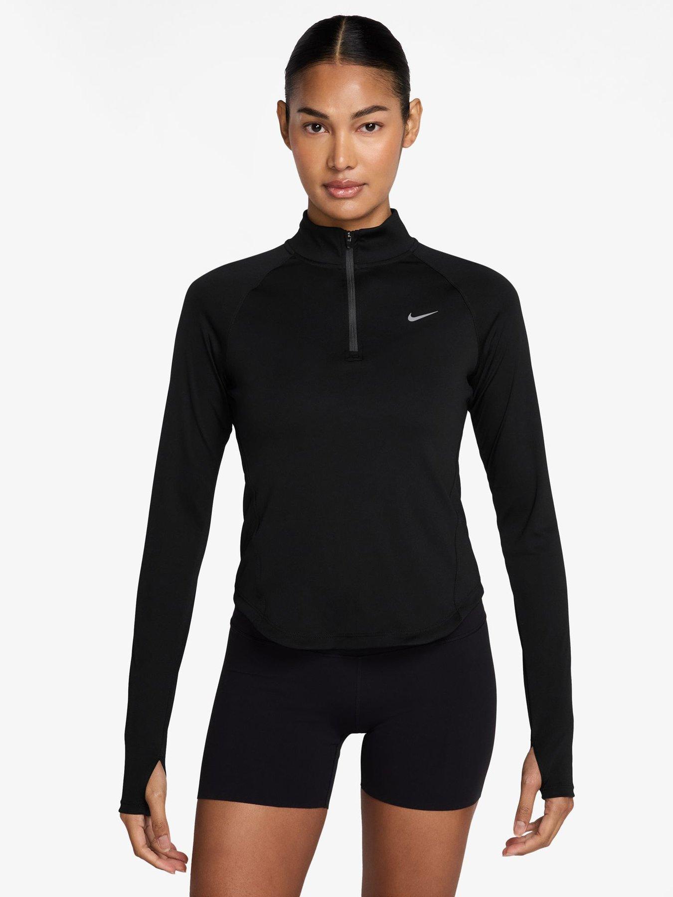 Nike Womens Running Dri-FIT 1/4 Zip Top, Black/Reflective Silv, Size L, Women