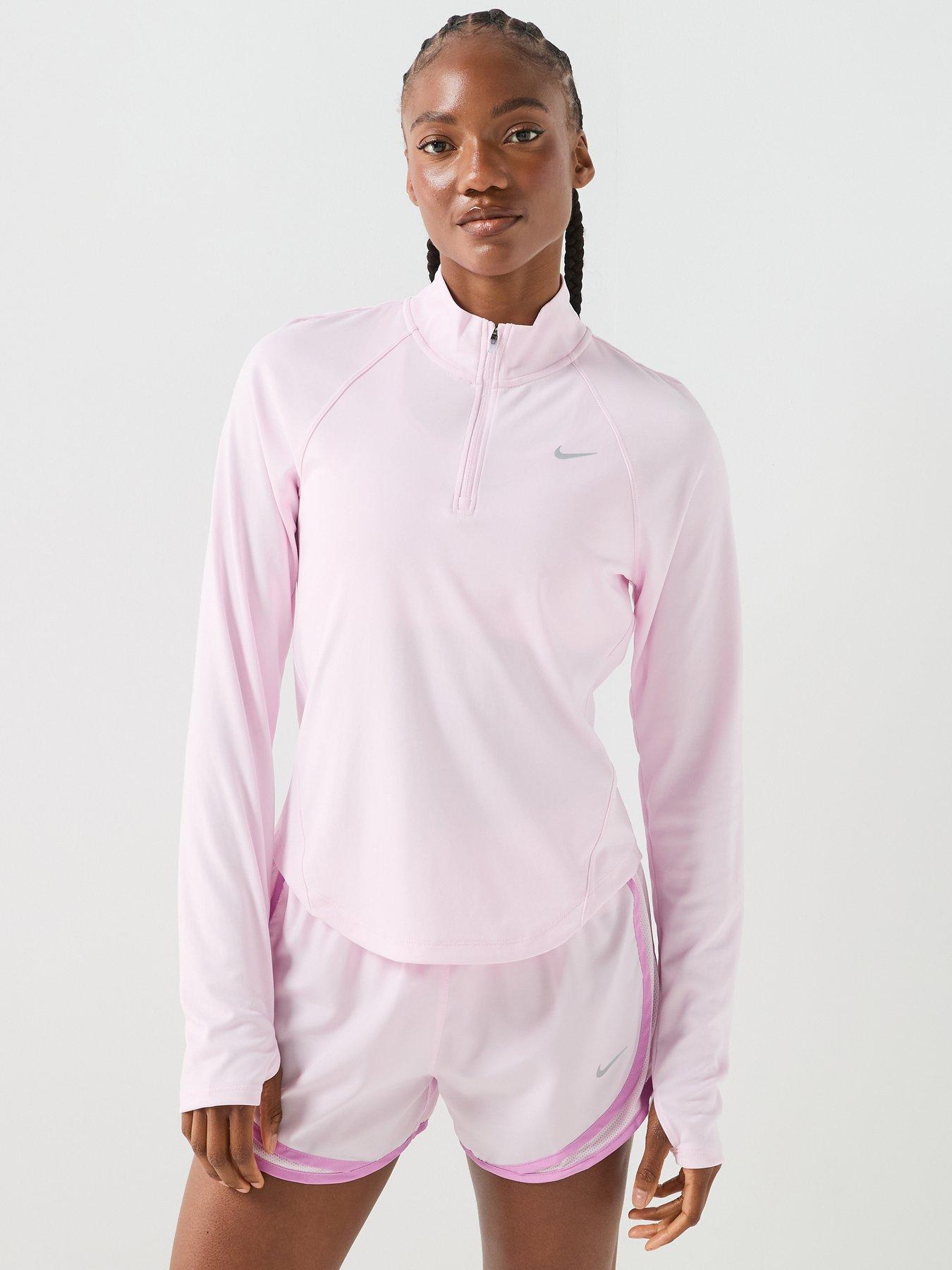 Nike Womens Running Dri-FIT 1/4 Zip Top, Pink Foam/Reflective Silv, Size S, Women