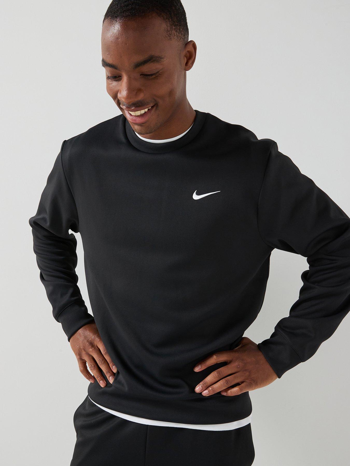 Nike Mens Training Dri-Fit Uv Flex Fleece Crew Sweatshirt, Black/Black/White, Size Xl, Men