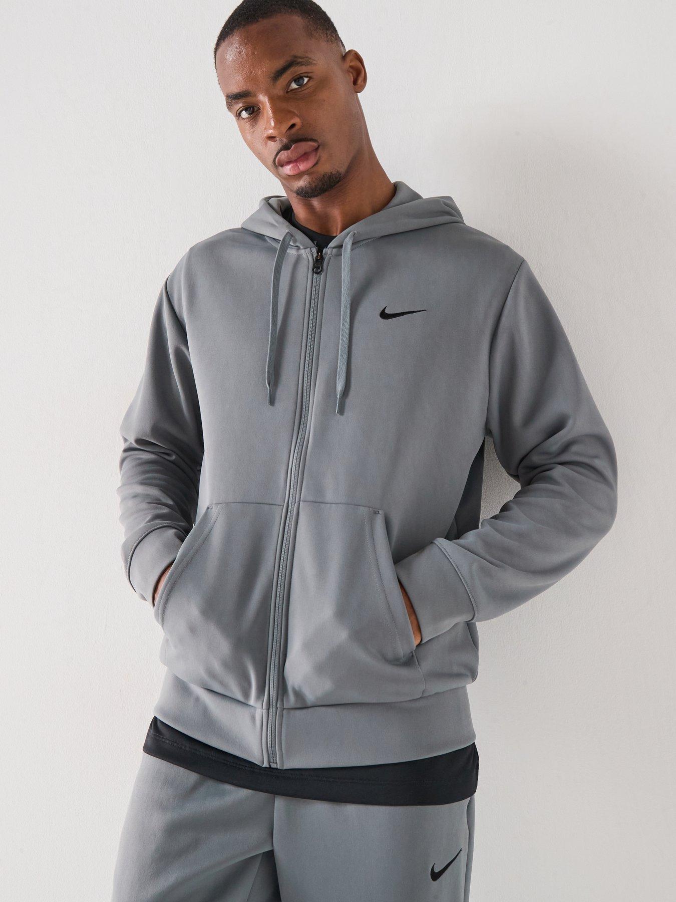 Nike Mens Training Dri-FIT UV Flex Fleece Full Zip Hoodie, Smoke Grey/Smoke Grey/Black, Size 2Xl, Men