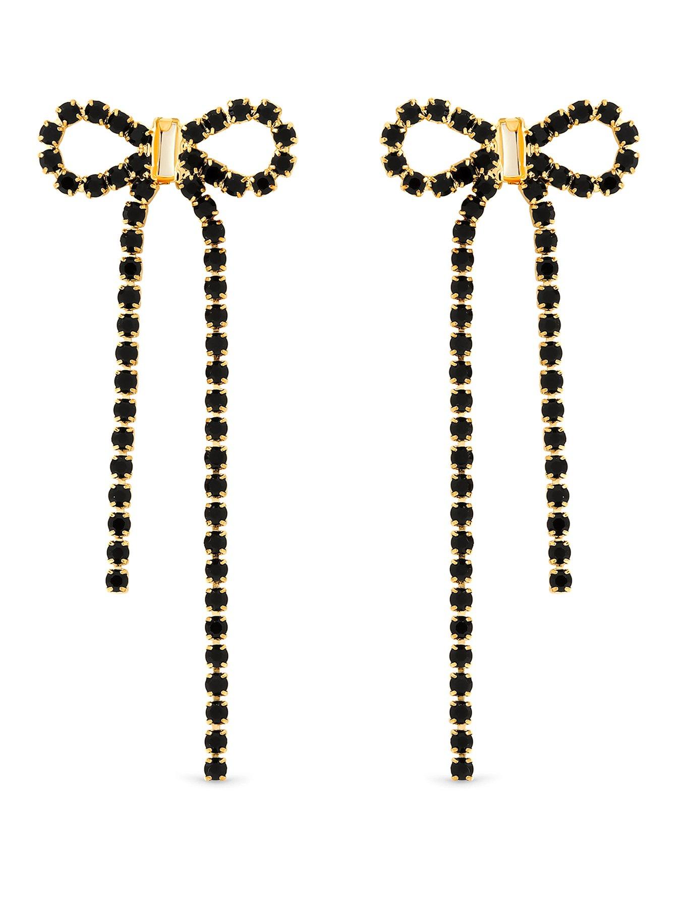 Mood Jet Crystal Bow Statement Earrings