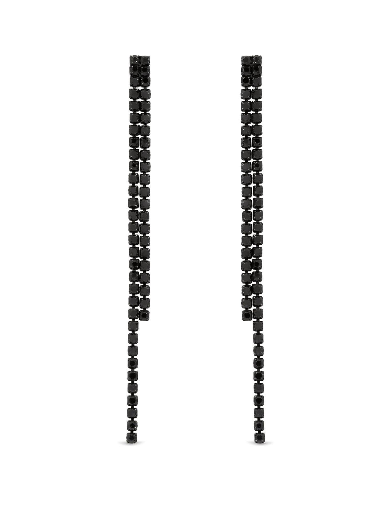 Mood Jet Crystal Linear Drop Earrings