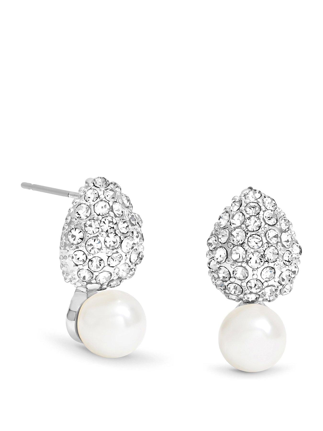 Mood Silver Crystal Dome Pearl Drop Small Earrings