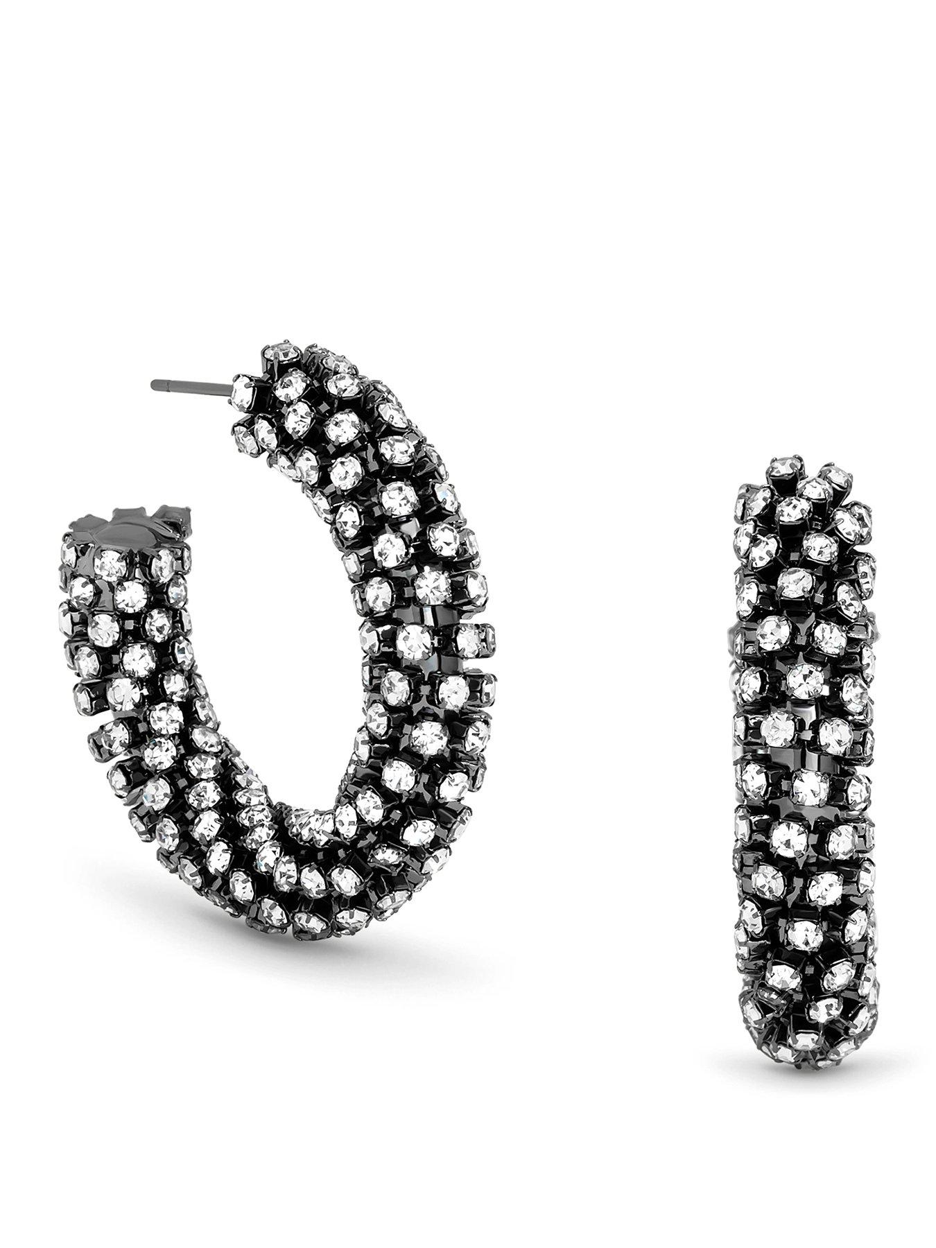 Mood Black Crystal Chubby Hoop Earrings