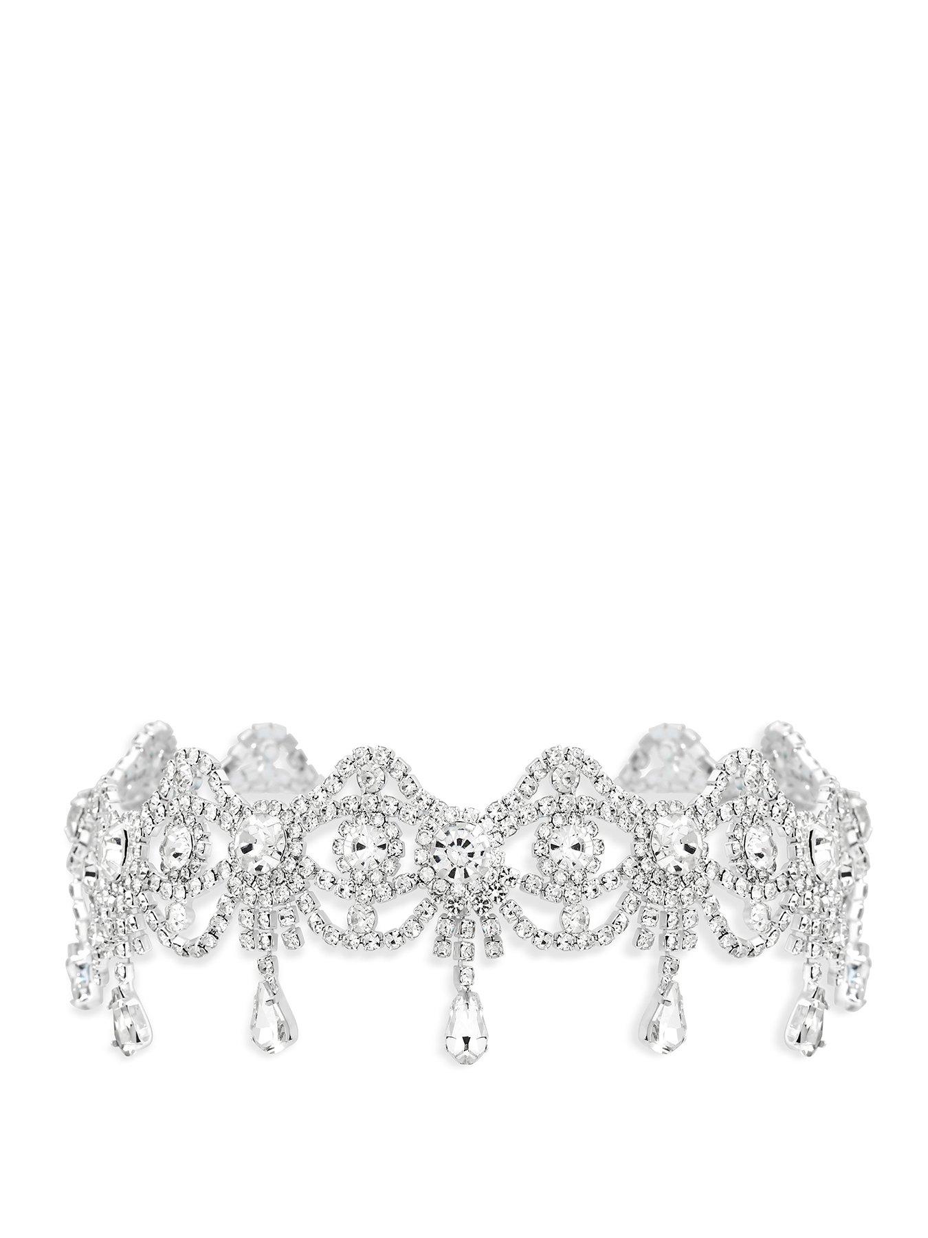 Mood Silver Crystal Bow Drop Statement Choker